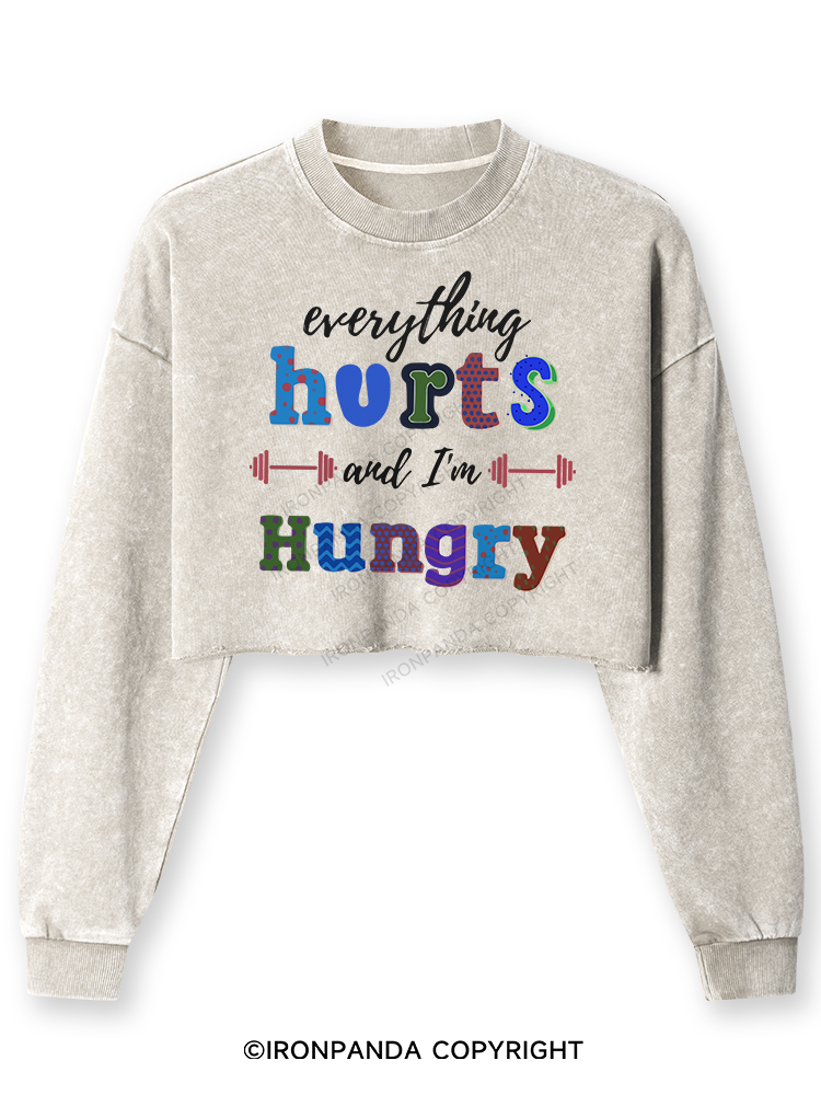 EVERYTHING HURTS AND I'M HUNGRY Washed Long-Sleeve Crop Top