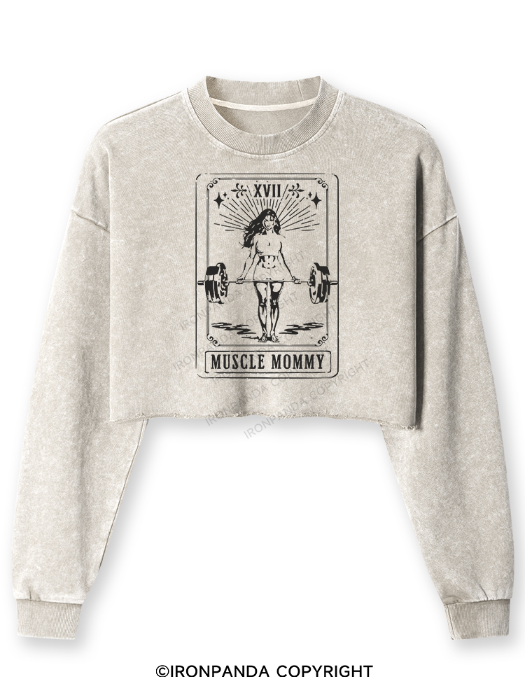 TAROT CARD MUSCLE MOMMY Washed Long-Sleeve Crop Top
