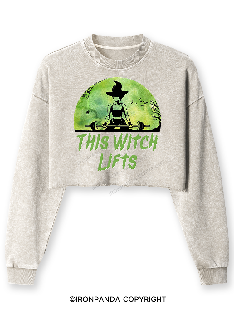 THIS WITCH LIFTS Washed Long-Sleeve Crop Top