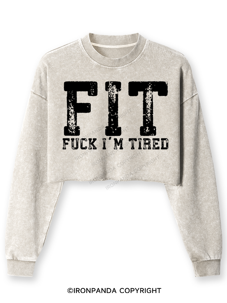 FUCK I'M TIRED Washed Long-Sleeve Crop Top