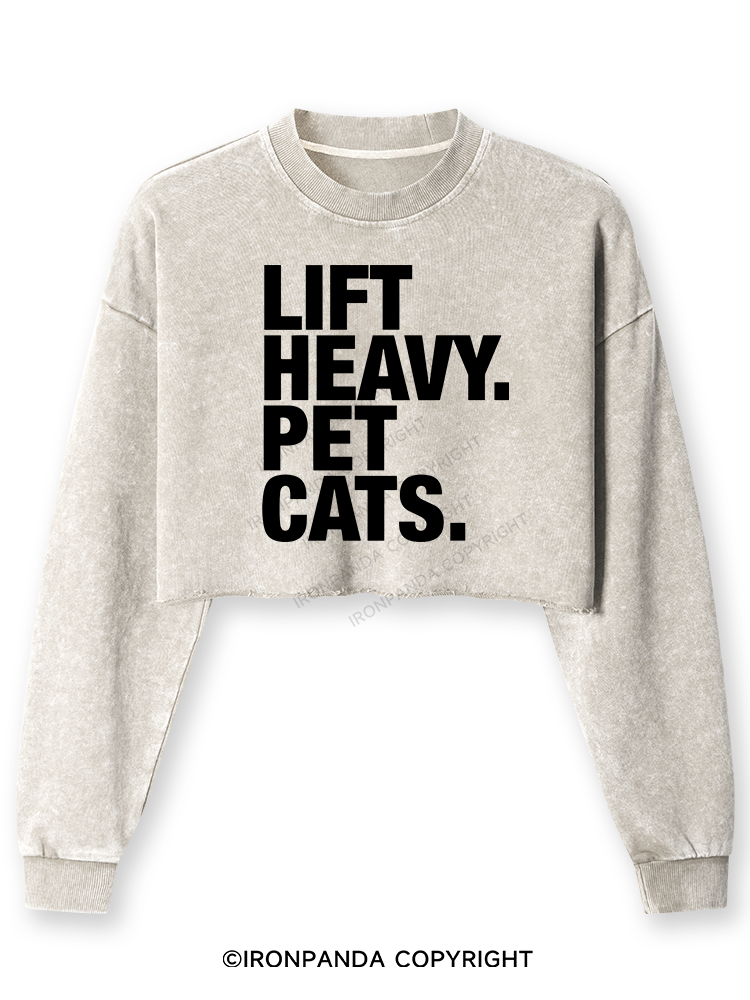 Lift Heavy Pet Cats Washed Long-Sleeve Crop Top