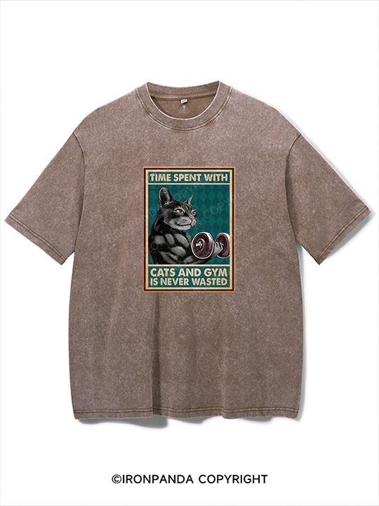 Time Spent with Cats and Gym Is Never Wasted Washed Gym Shirt