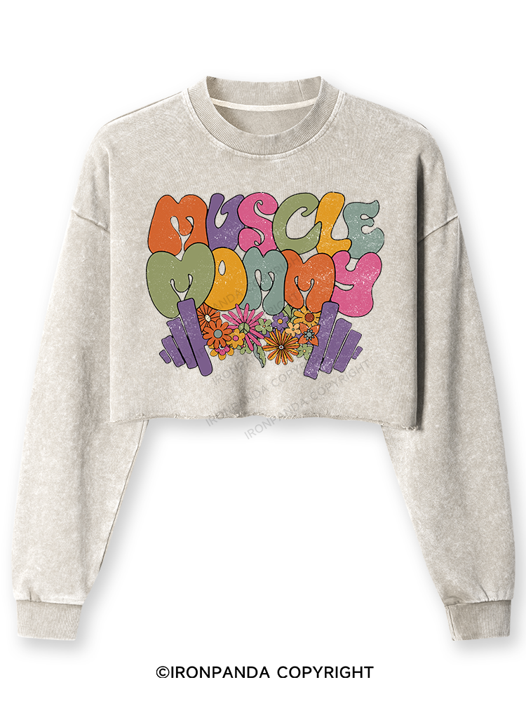 MUSCLE MOM Washed Long-Sleeve Crop Top