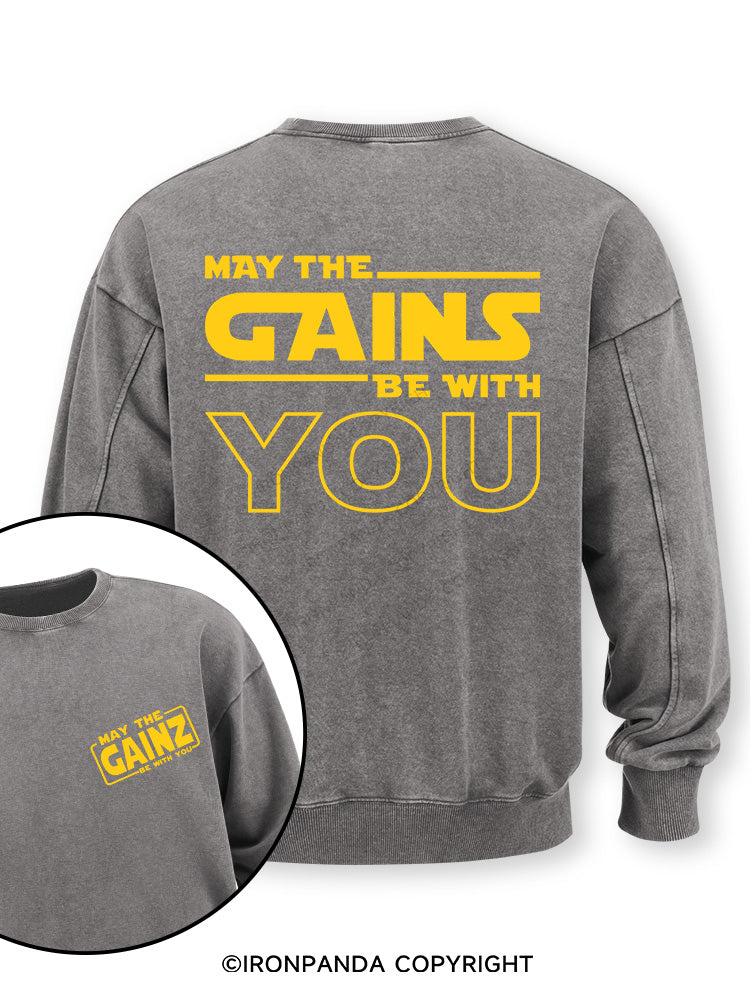 May the Gains Be With You Double-Sided Printed Washed Sweatshirt