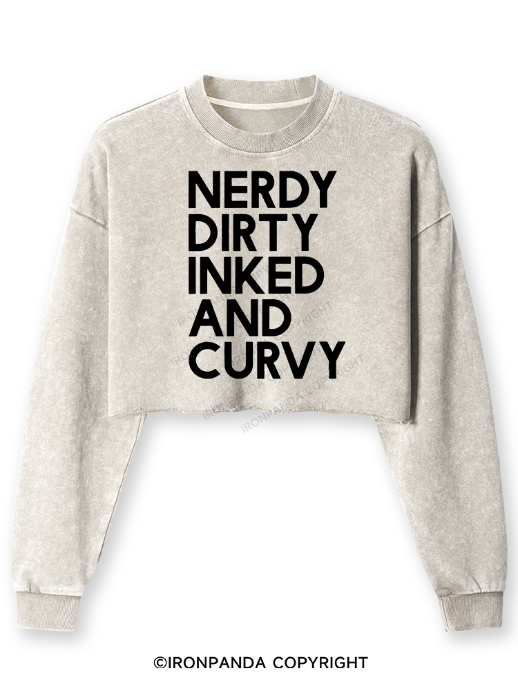 NERDY, DIRTY, INKED AND CURVY Washed Long-Sleeve Crop Top