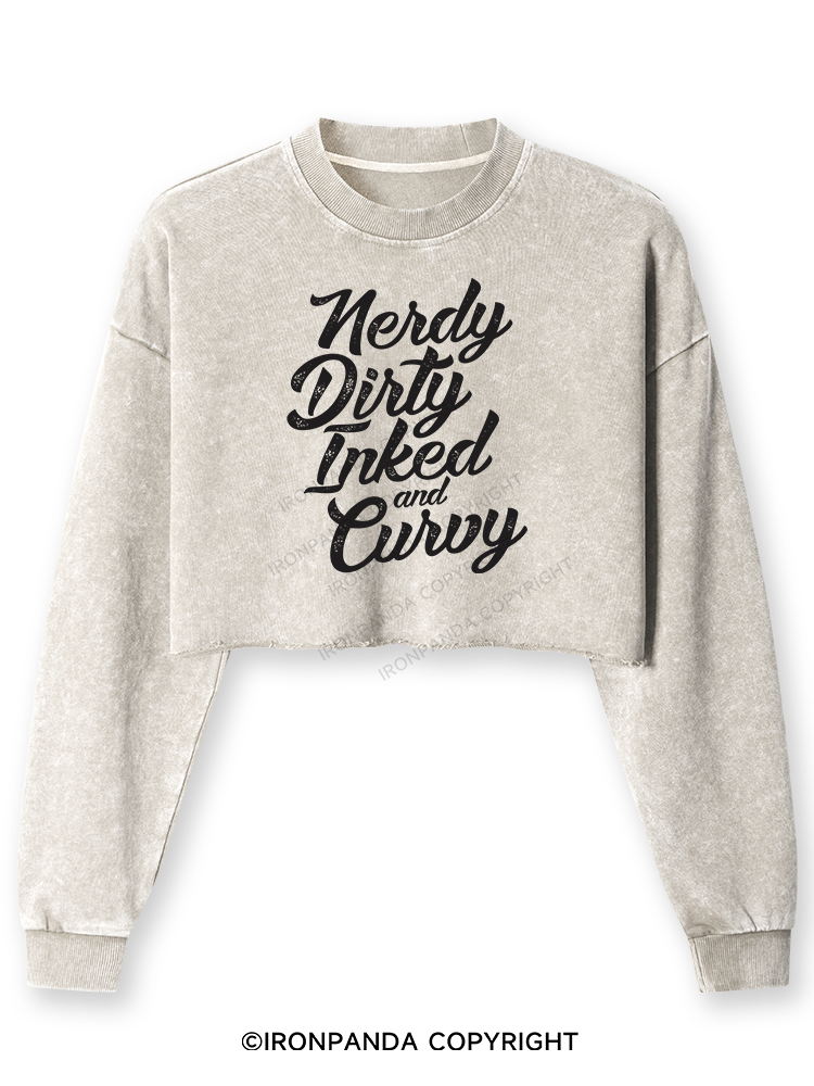 NERDY DIRTY INKED AND CURVY Washed Long-Sleeve Crop Top