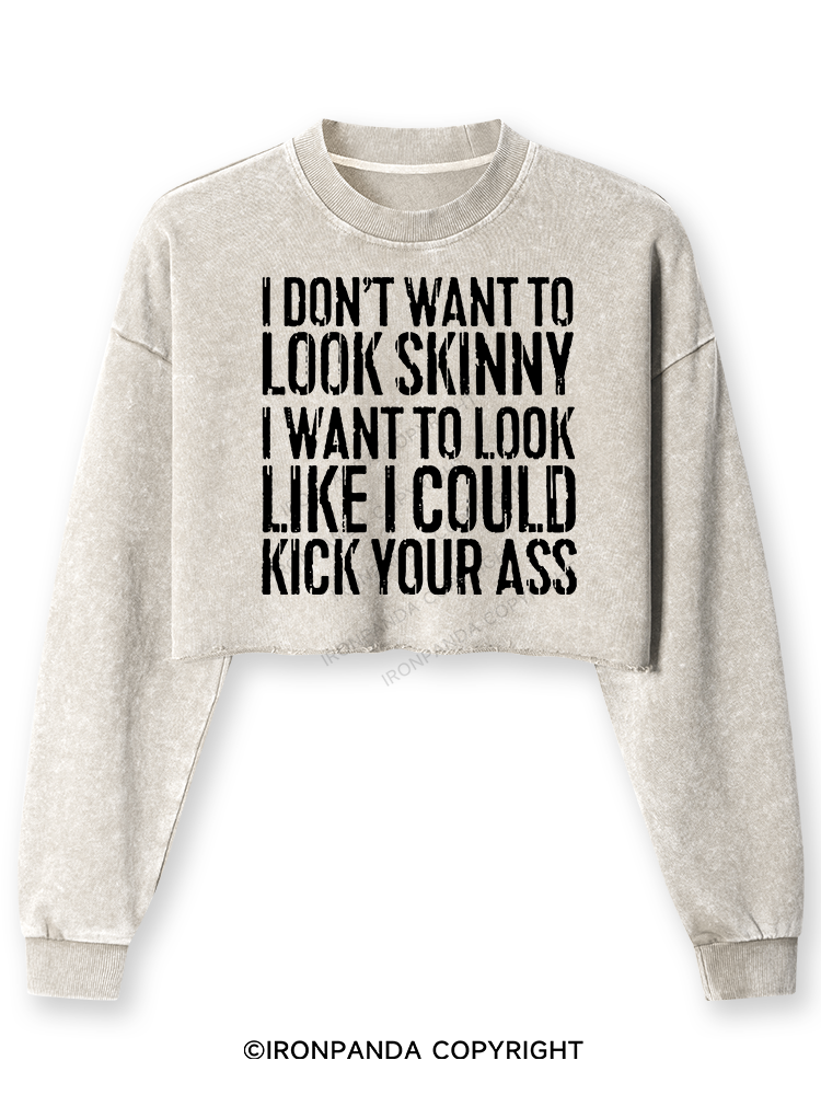 I DON'T WANT TO LOOK SKINNY Washed Long-Sleeve Crop Top