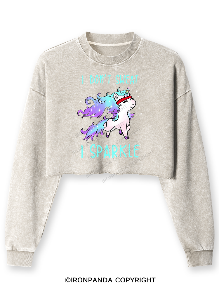 I Don't Sweat I Sparkle Washed Long-Sleeve Crop Top
