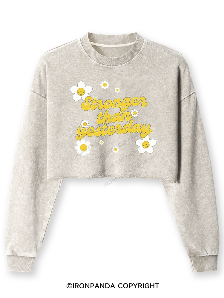 STRONGER THAN YESTERDAY Washed Long-Sleeve Crop Top