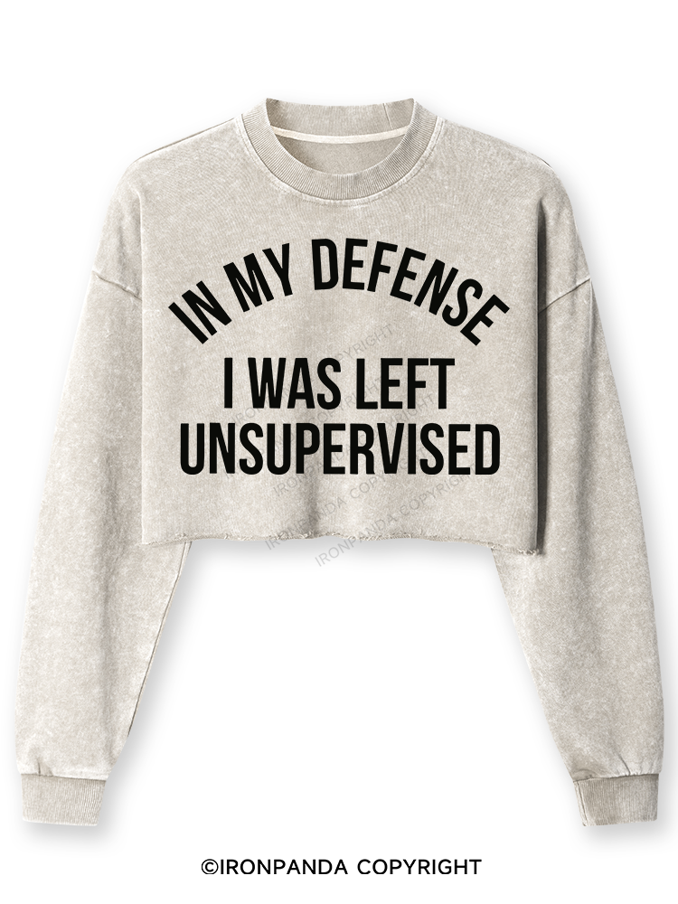 In My Defense I Was Left Unsupervised Washed Long-Sleeve Crop Top
