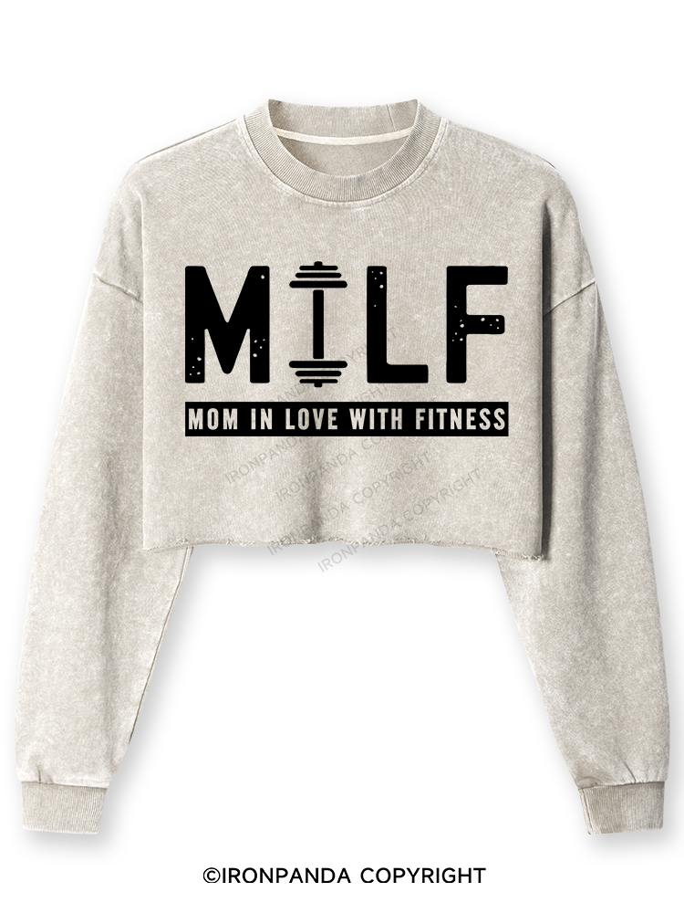 MILF MOM IN LOVE WITH FITNESS Washed Long-Sleeve Crop Top