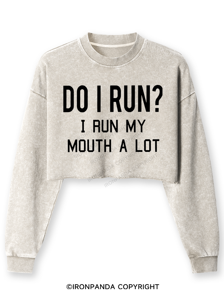 I RUN MY MOUTH Washed Long-Sleeve Crop Top