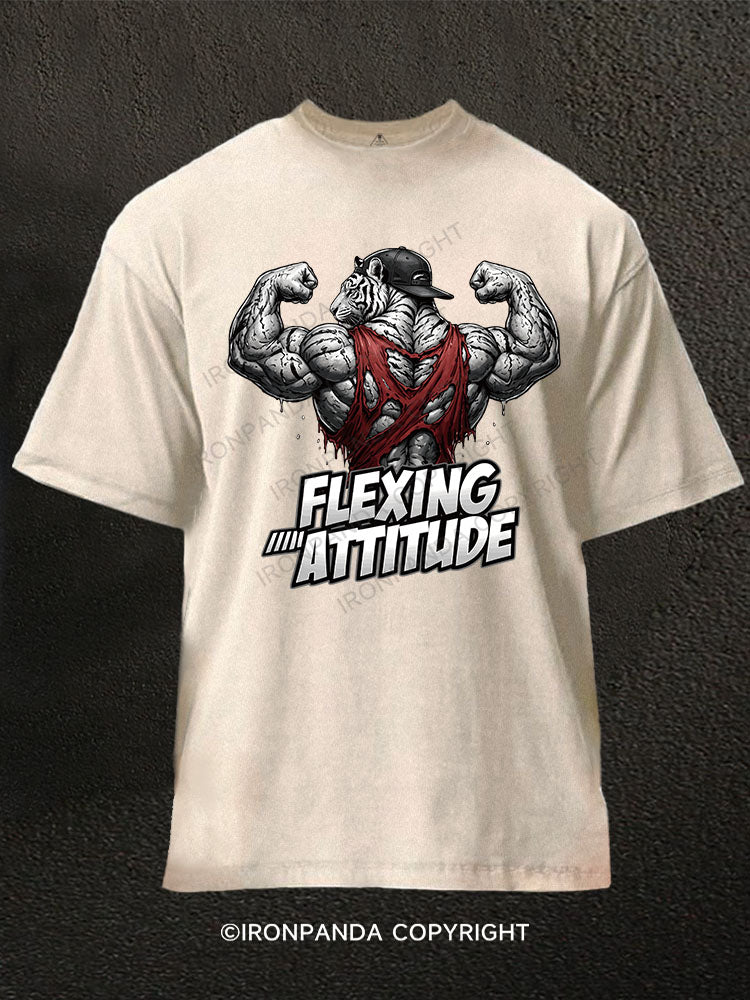Flexing Attitude Tiger Washed Gym Shirt