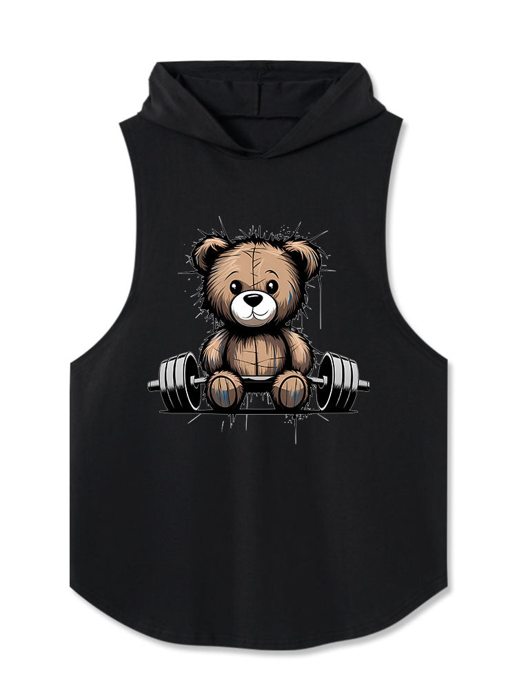 a plush teddy bear on a barbell Washed Hooded Tank