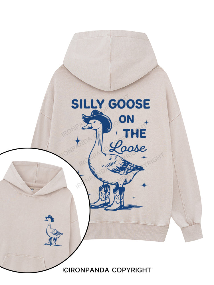 SILLY GOOSE ON THE LOOSE Printed Washed Gym Hoodie
