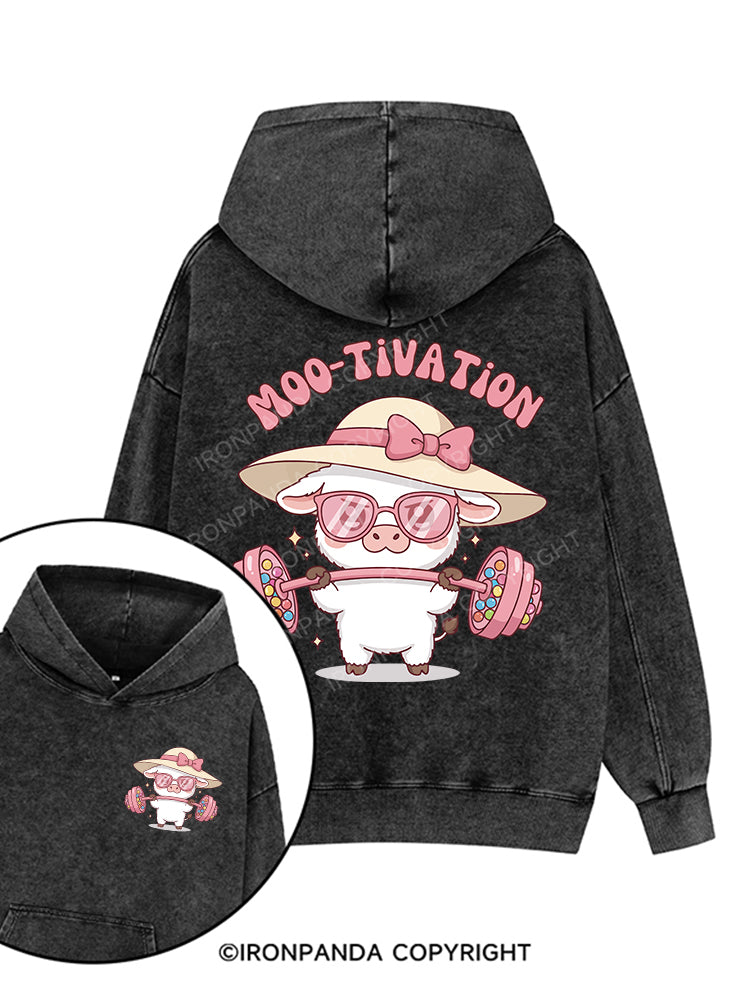 Moo-tivation Printed Washed Gym Hoodie