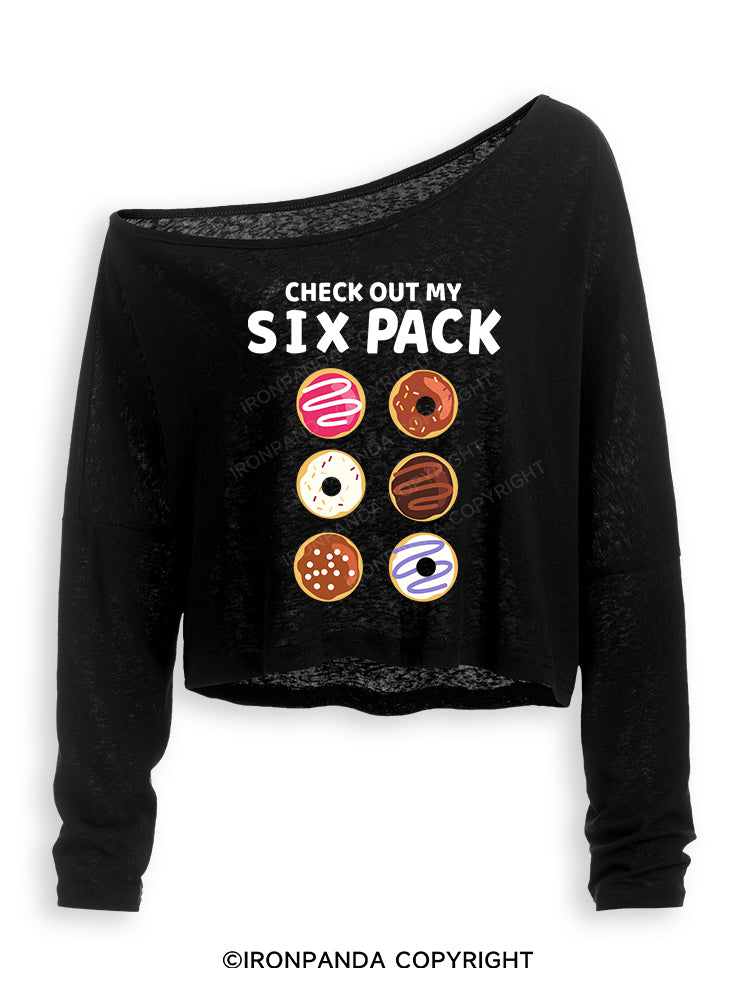 CHECK OUT MY SIX PACK Off Shoulder Long Sleeve Crop Top