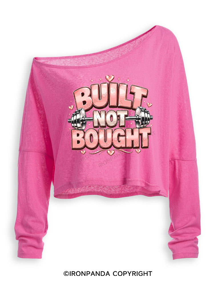 BUILT NOT BOUGHT POSITIVE GYM Off Shoulder Long Sleeve Crop Top
