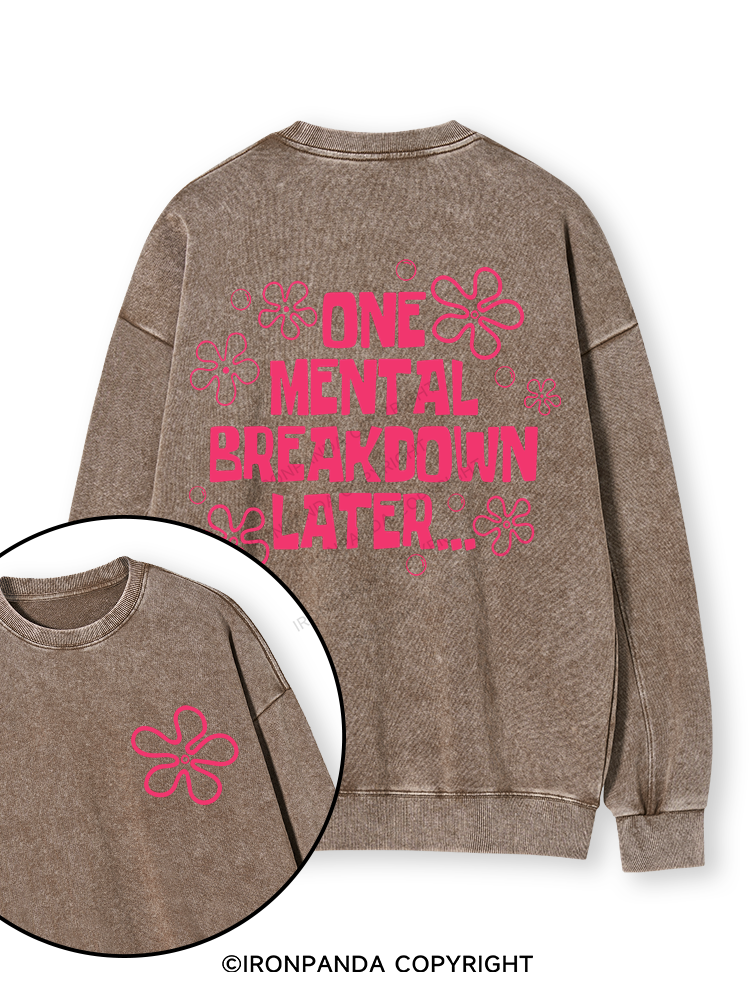 ONE MENTAL BREAKDOWN LATER PINK Double-Sided Printed Washed Sweatshirt