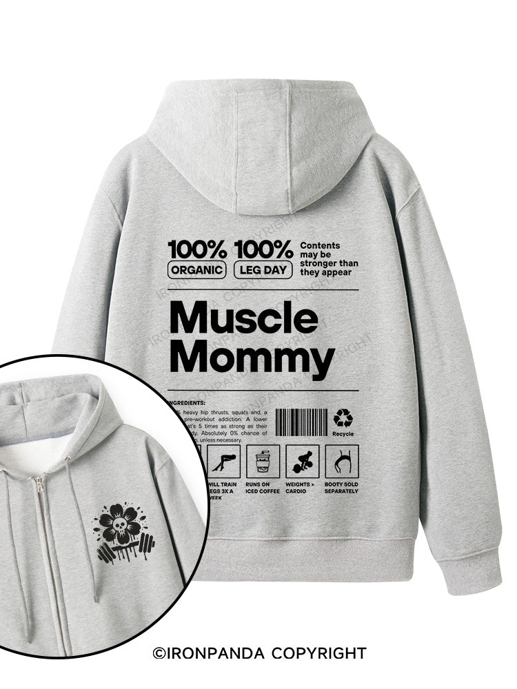 Muscle Mom Letters Double-Sided Printed Fleece Zip Up Hoodie