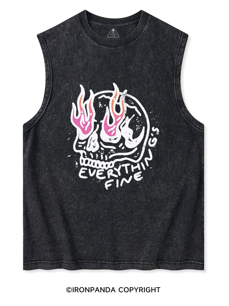 Everything is Fine Funny Skeleton Washed Tank