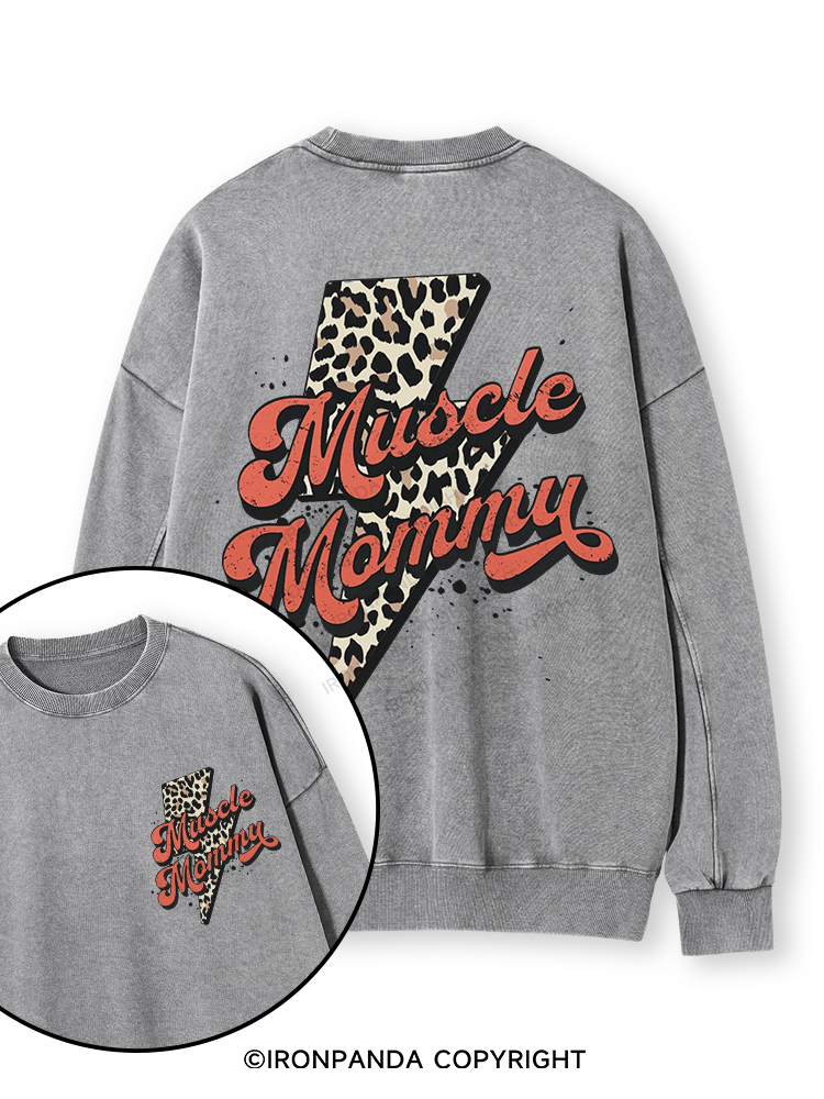 Retro Muscle Mommy Double-Sided Printed Washed Sweatshirt