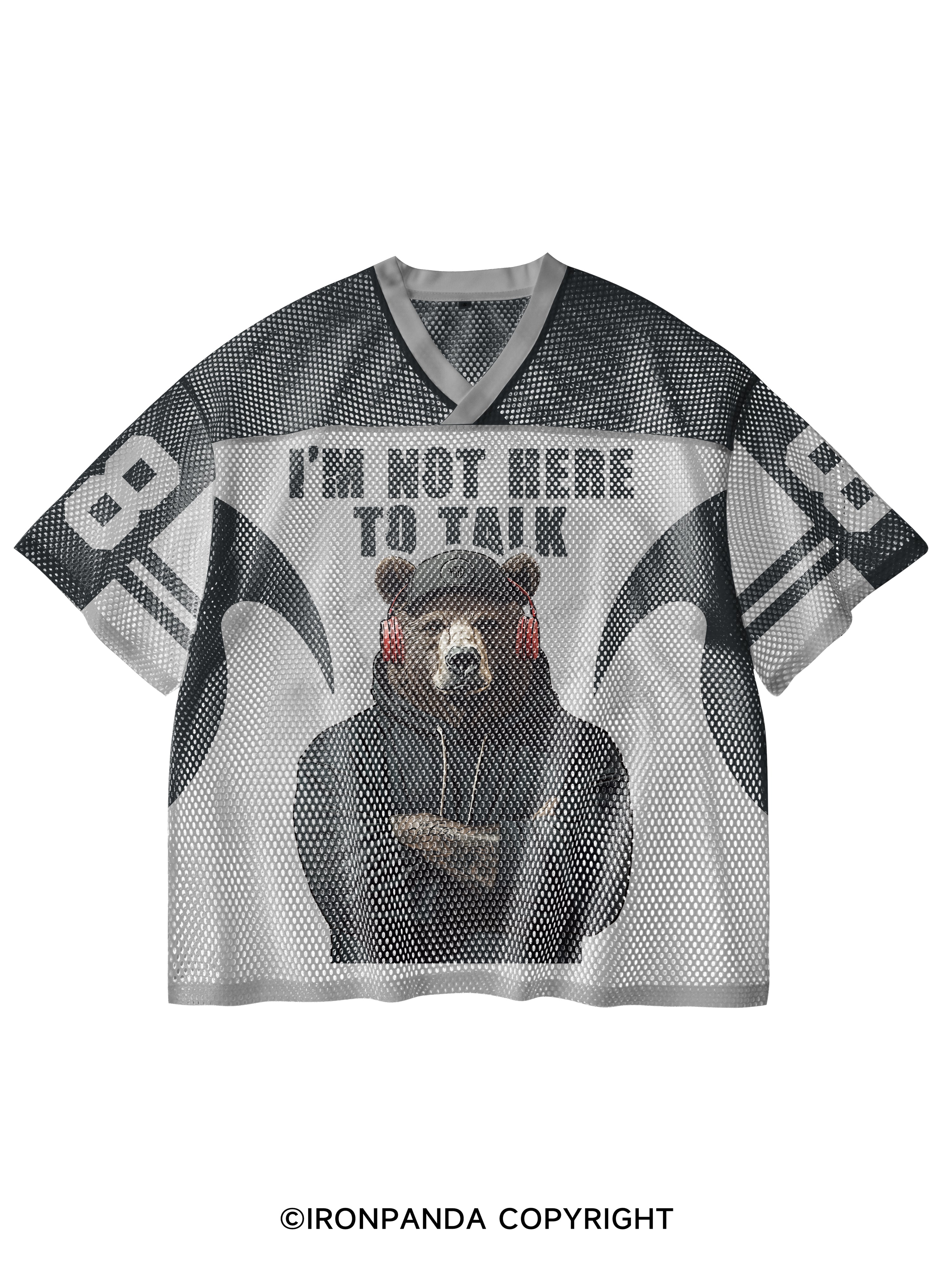 I'M NOT HERE  TO TALK V-Neck Open Hole Mesh Top