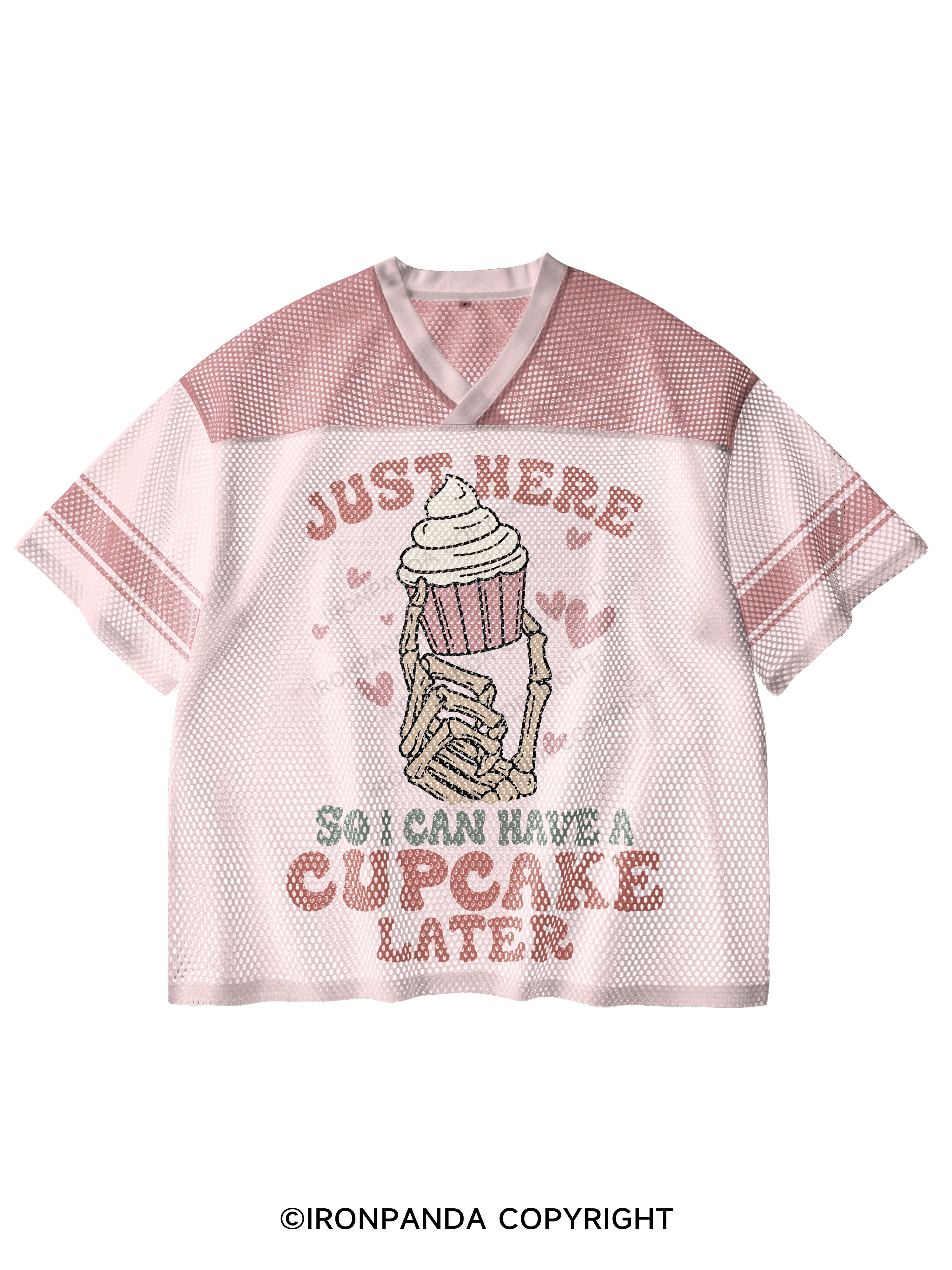JUST HERE SO ICAN HAVE A CUPCAKE LATER V-Neck Open Hole Mesh Top