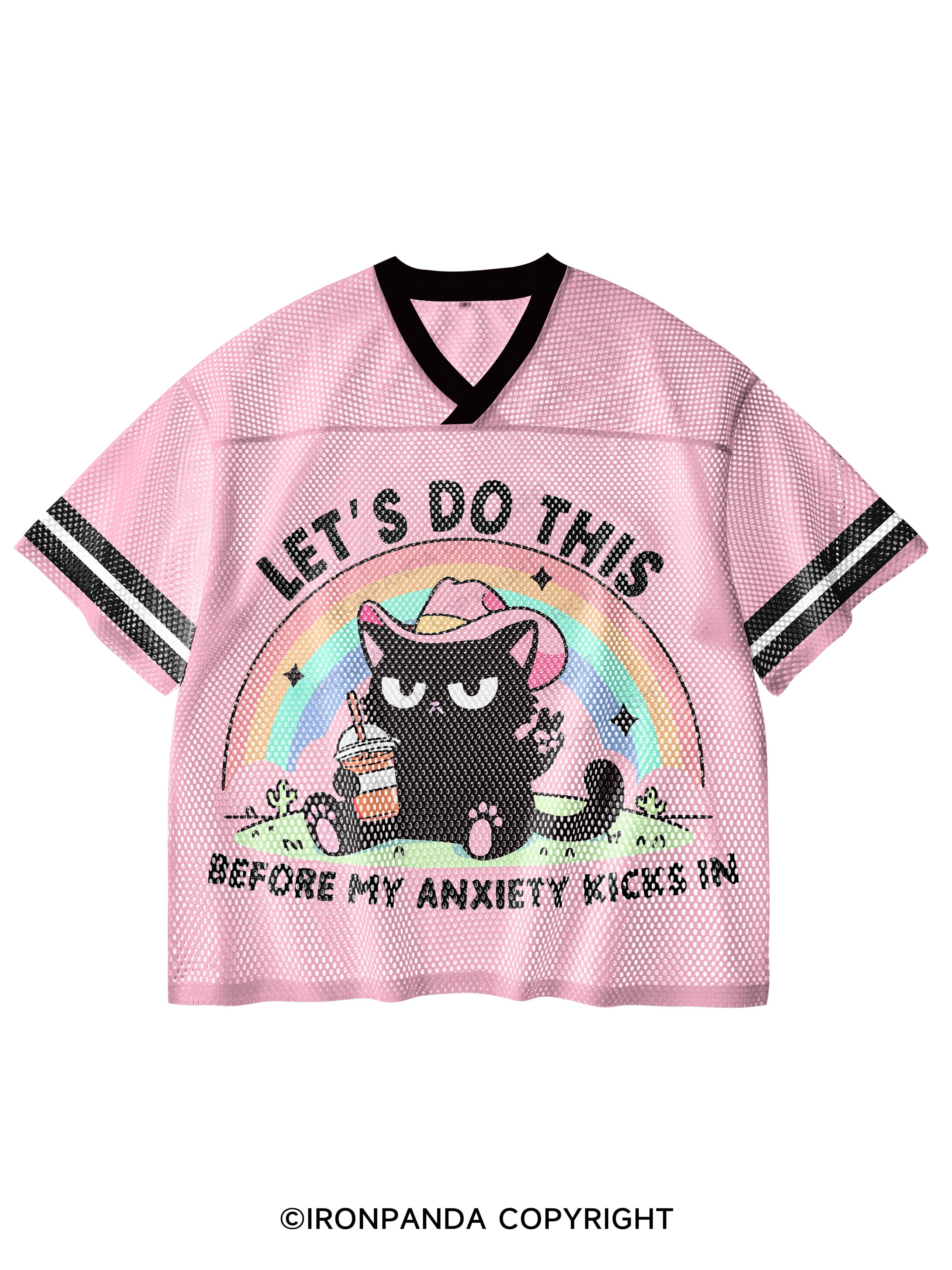 Let's Do This Before My Anxiety Kicks in  V-Neck Open Hole Mesh Top