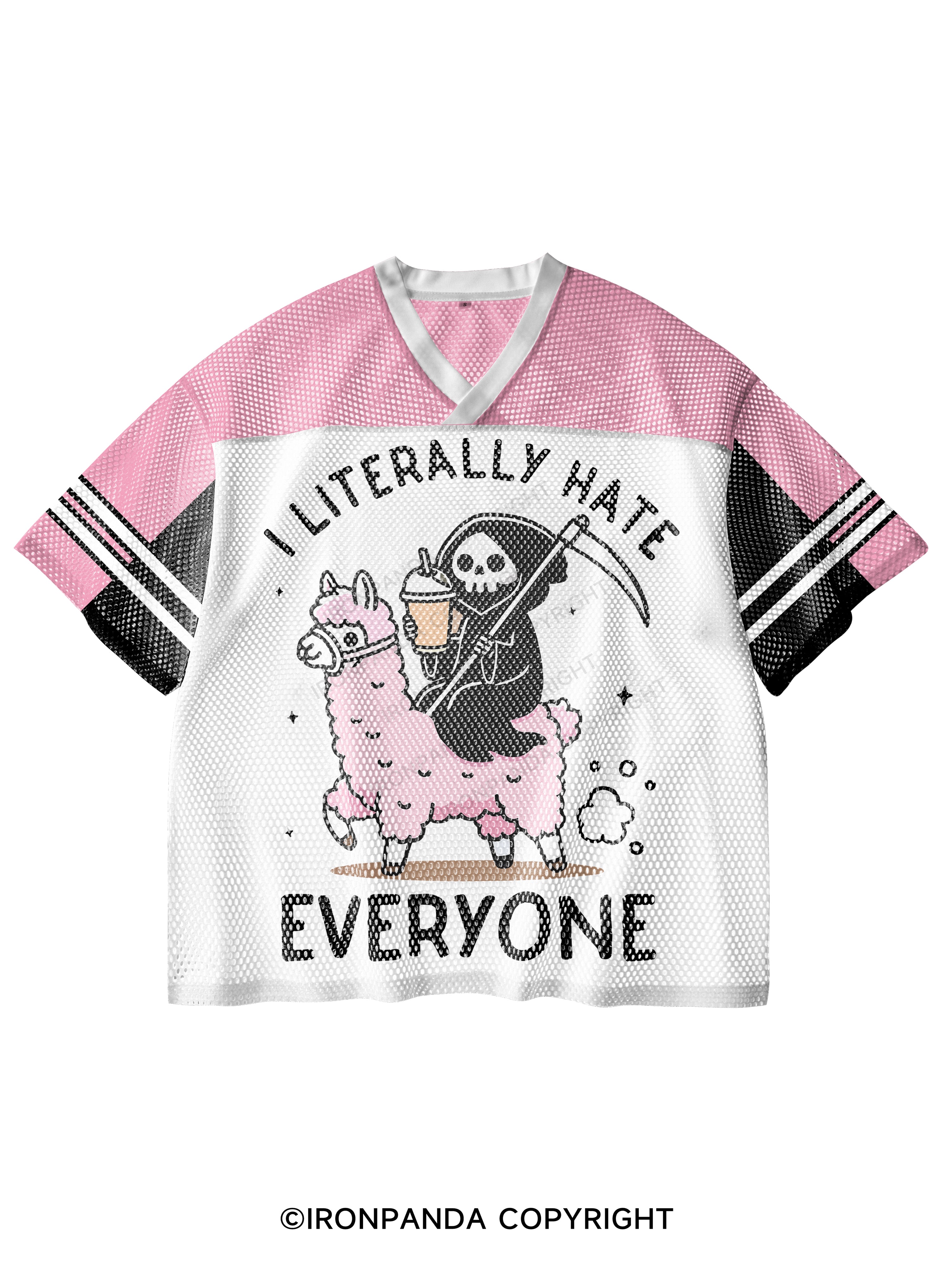 I LITERALLY HATE EVERYONE V-Neck Open Hole Mesh Top