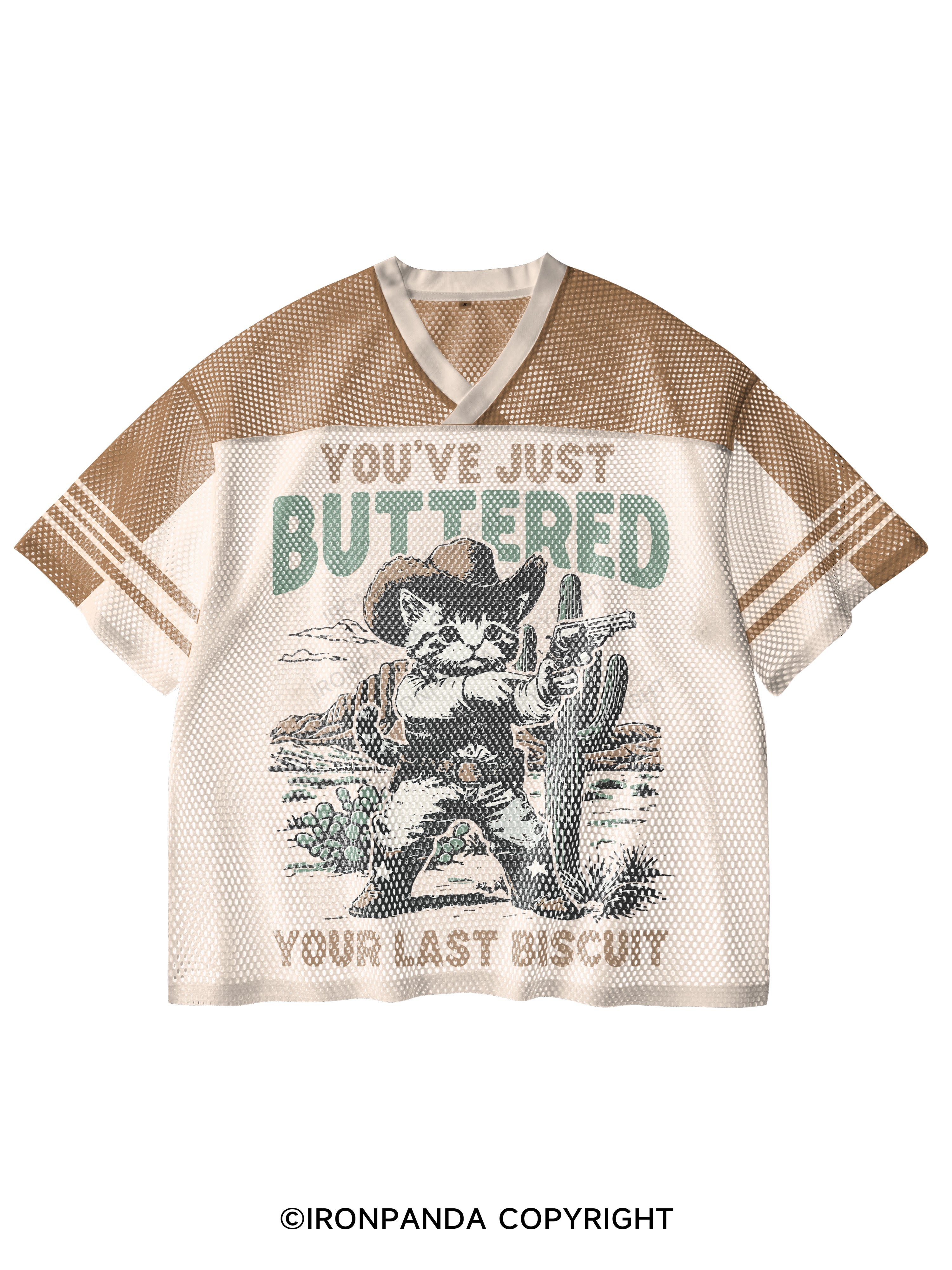 YOU'VE JUST BUTTERED YOUR LAST BISCUIT V-Neck Open Hole Mesh Top