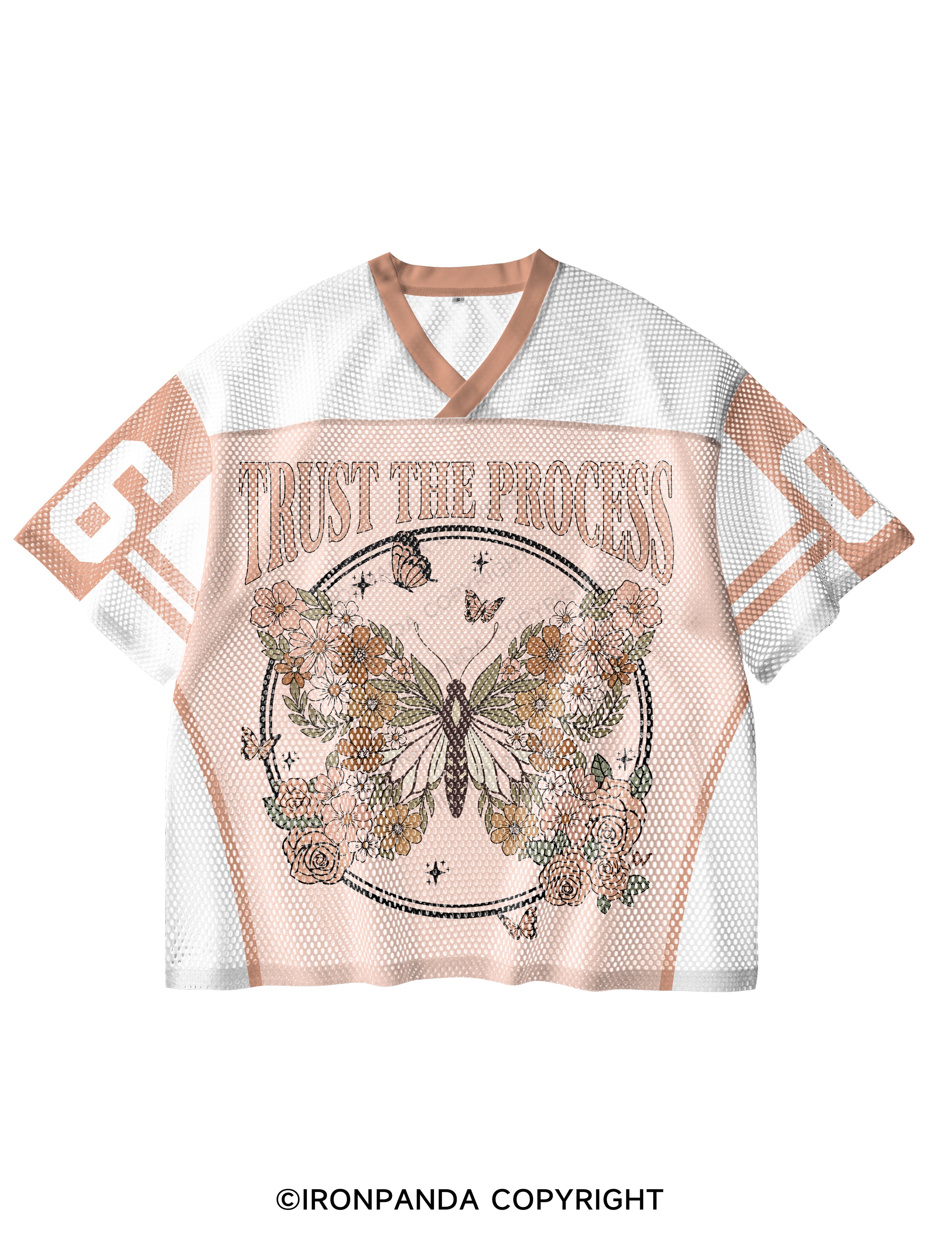 TRUST THE PROCESS V-Neck Open Hole Mesh Top