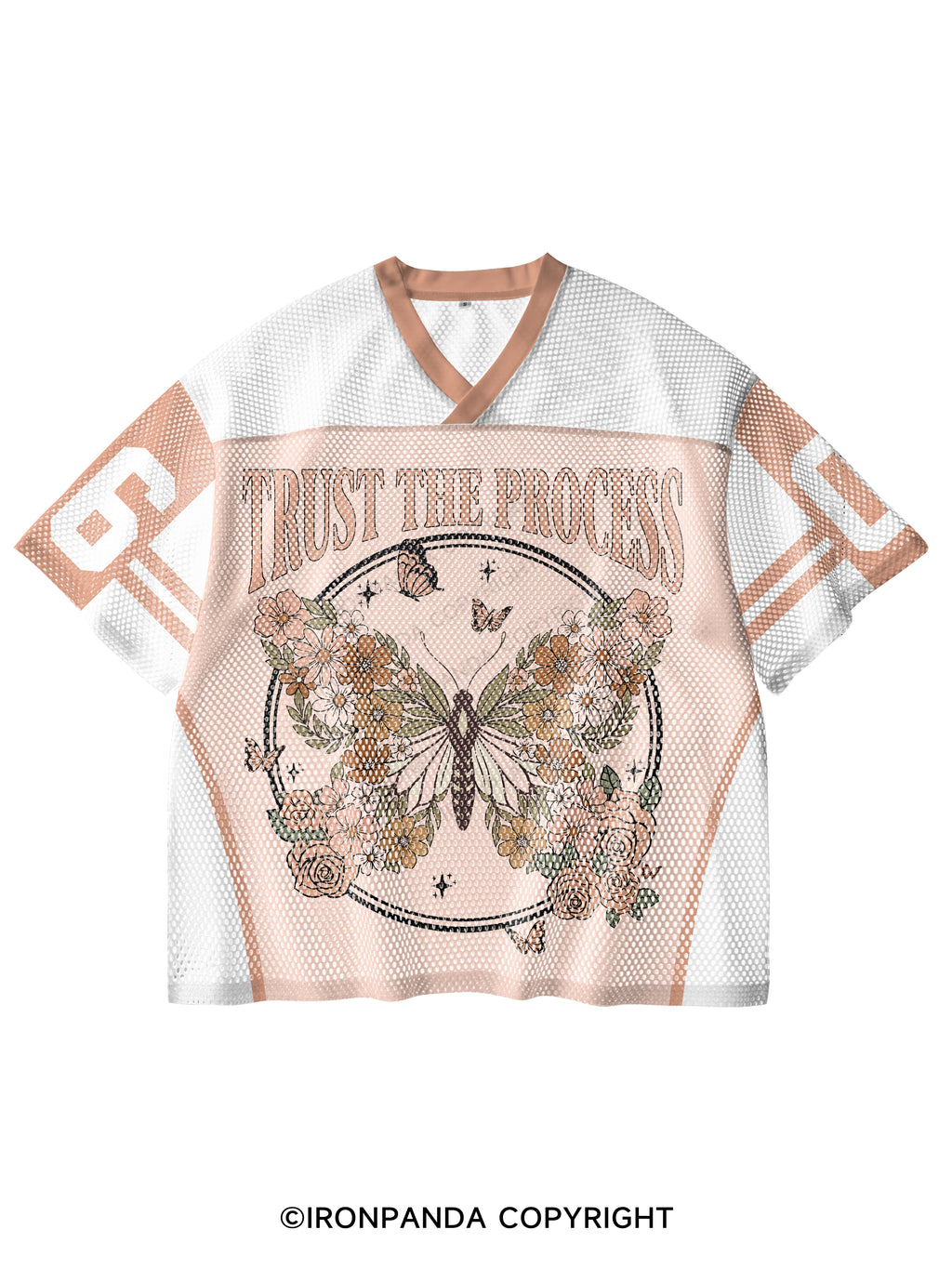 TRUST THE PROCESS V-Neck Open Hole Mesh Top