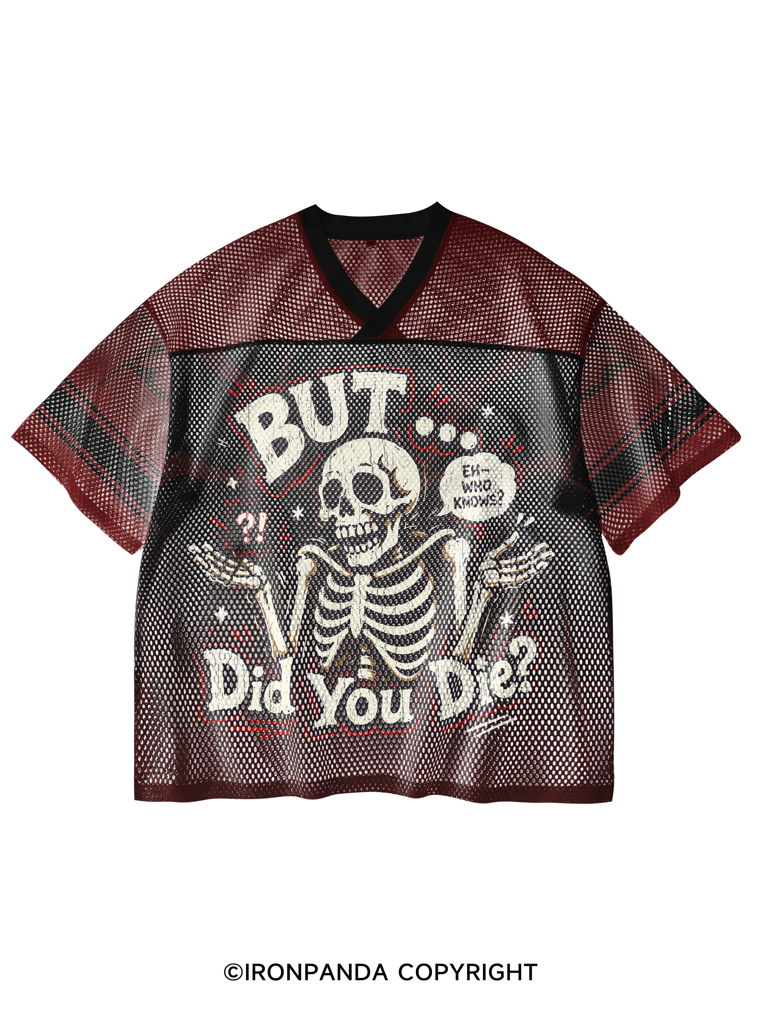 BUT… DID YOU DIE V-Neck Open Hole Mesh Top