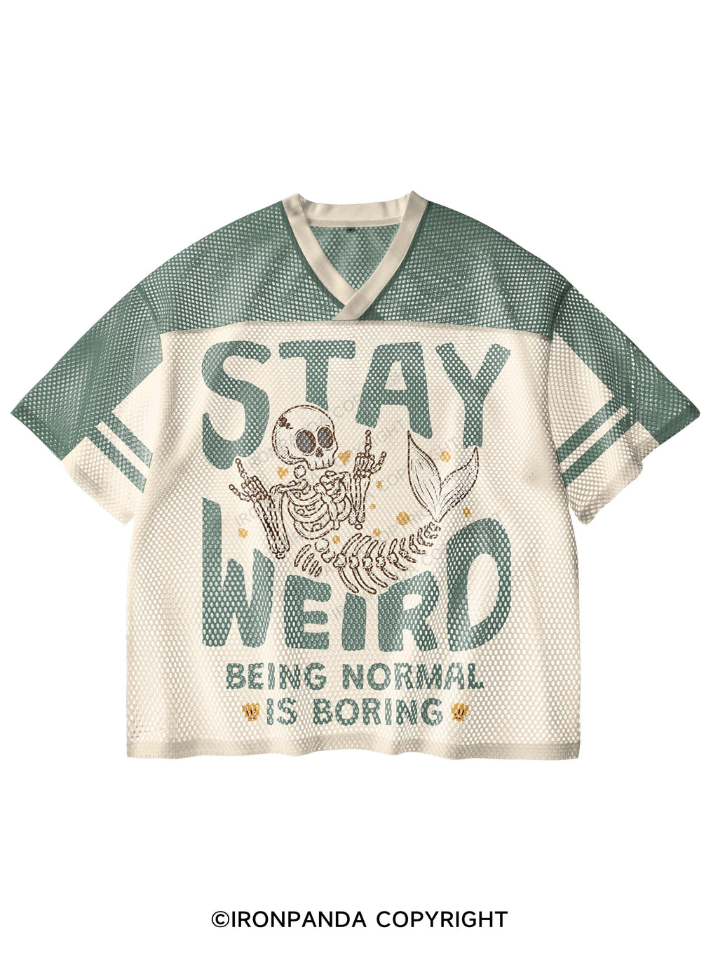 STAY WEIRD BEING NORMAL IS BORING V-Neck Open Hole Mesh Top