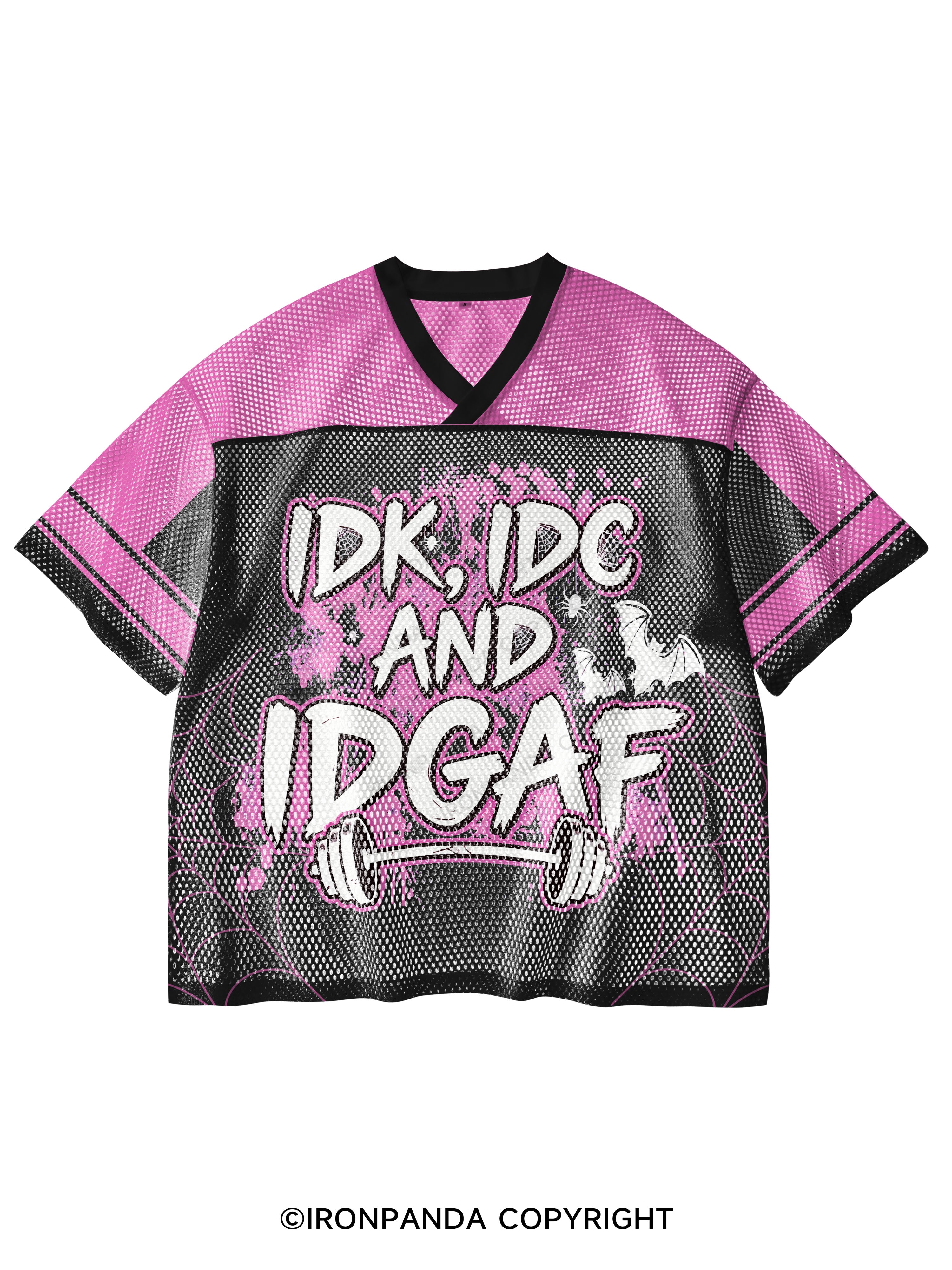 IDK, IDC AND IDGAF V-Neck Open Hole Mesh Top