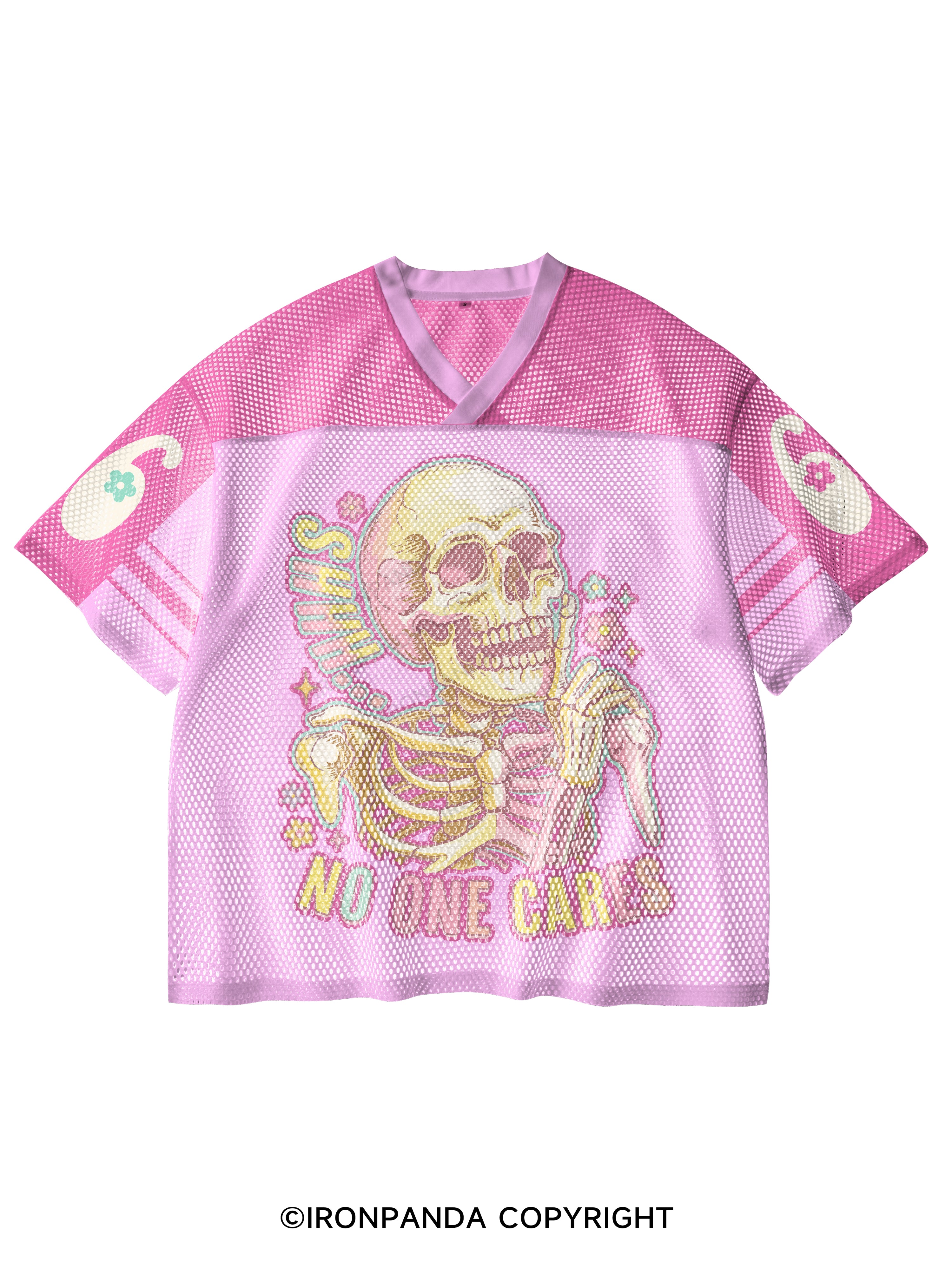 shhh no one cares skeleton V-Neck Open Hole Mesh Top