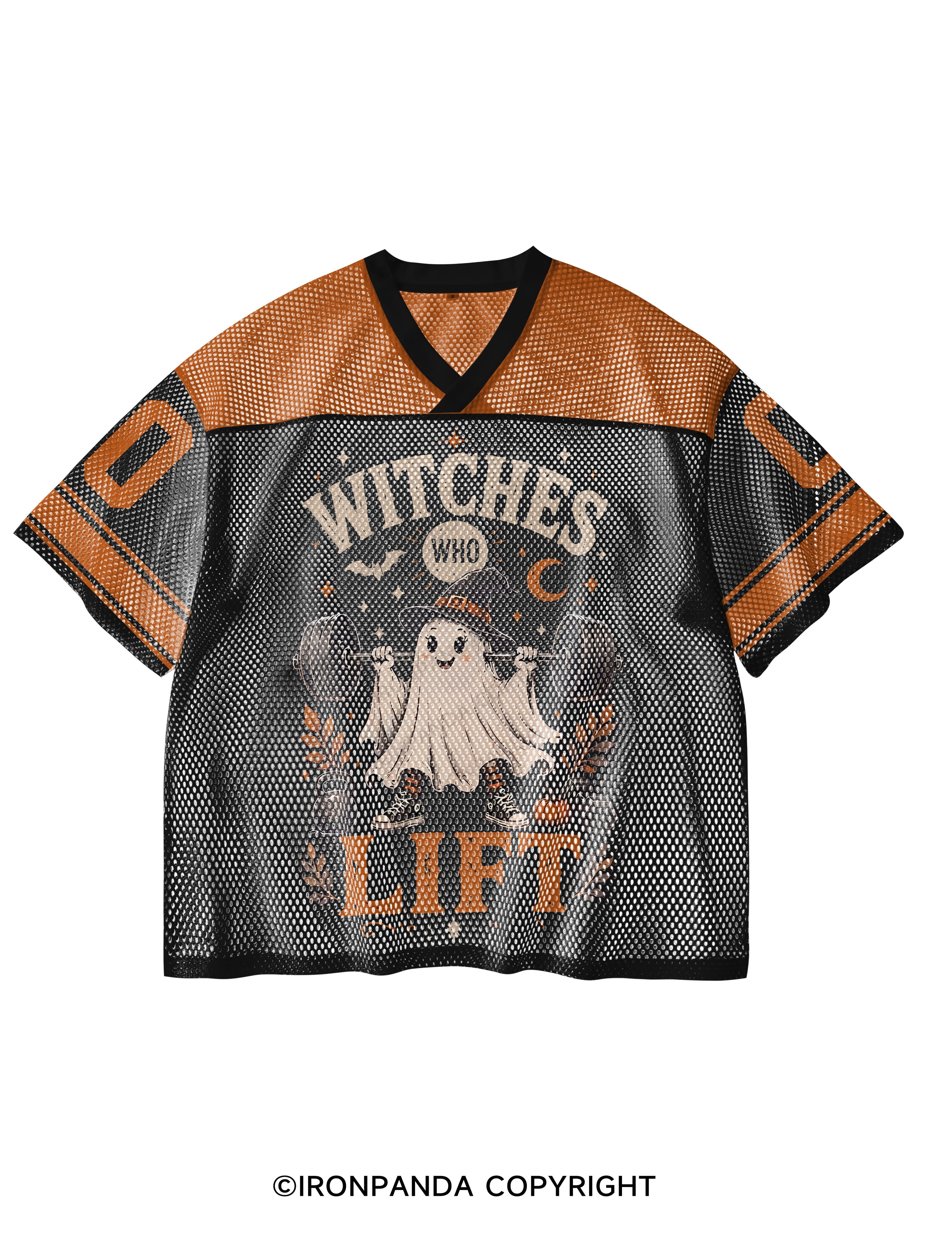 WITCHES WHO LIFT GHOST HALLOWEEN GYM V-Neck Open Hole Mesh Top