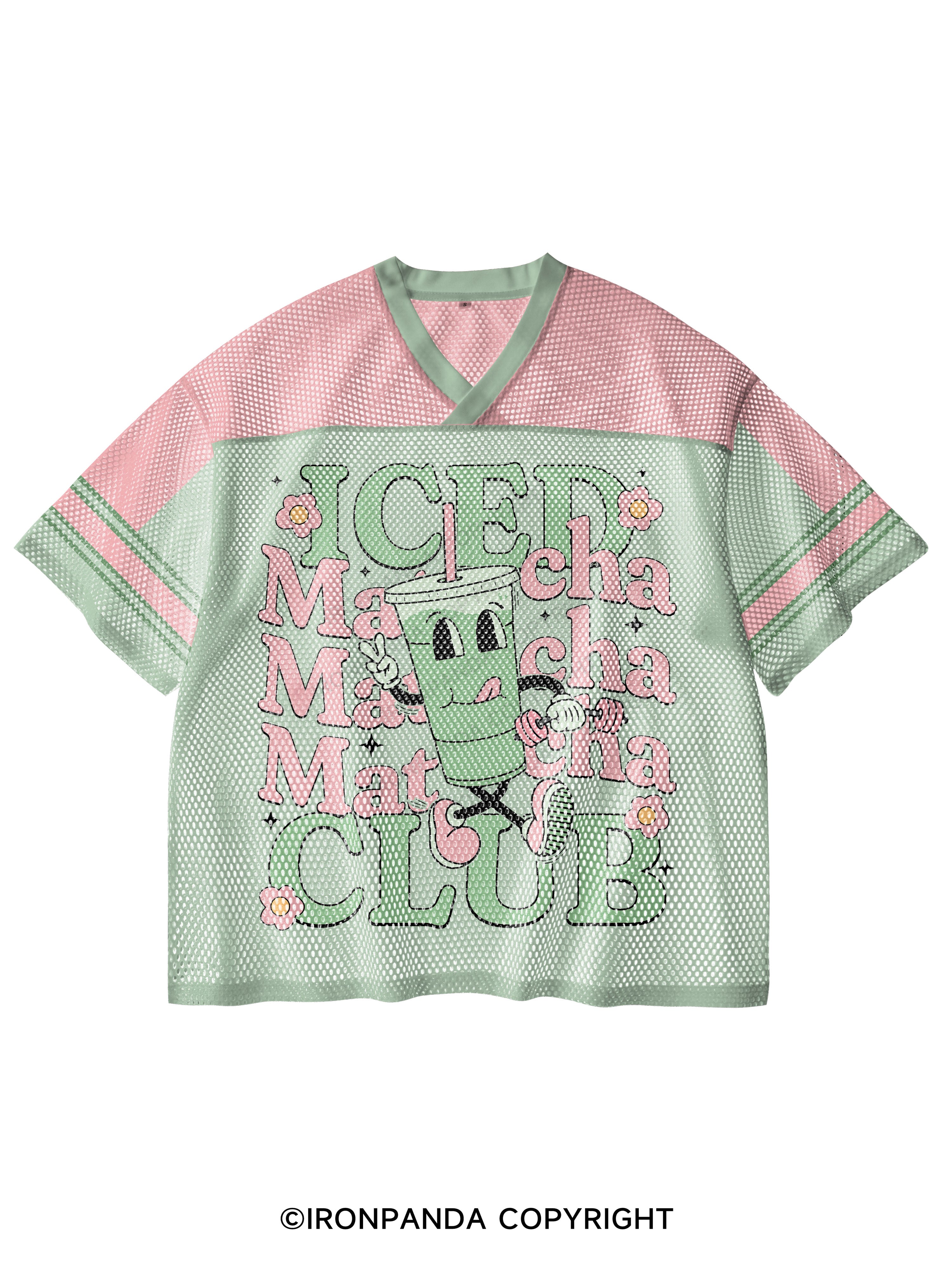 Iced Matcha Club V-Neck Open Hole Mesh Top