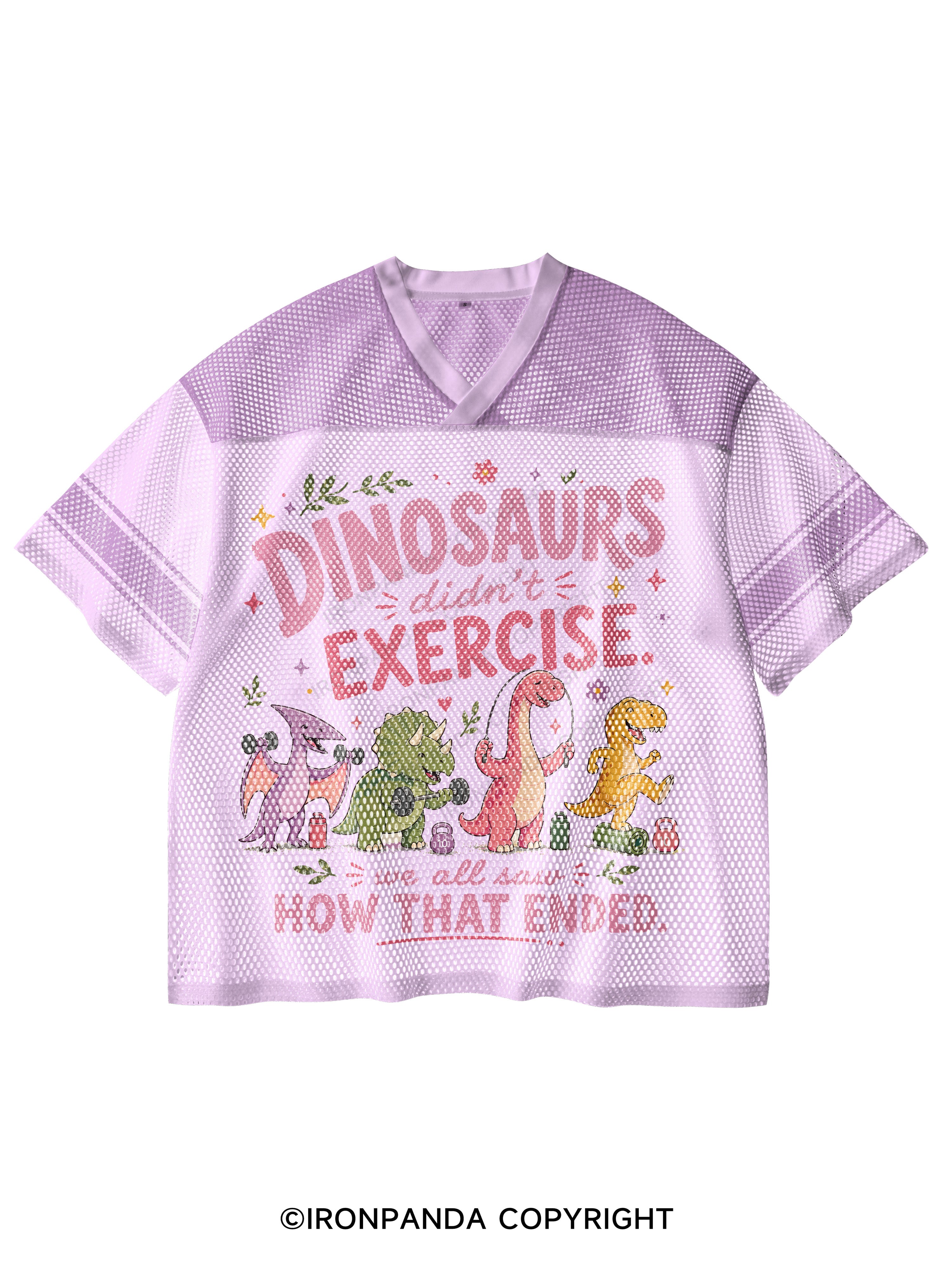 DINOSAURS DIDN'T EXERCISE. WE ALL SAW HOW THAT ENDED FUNNY V-Neck Open Hole Mesh Top