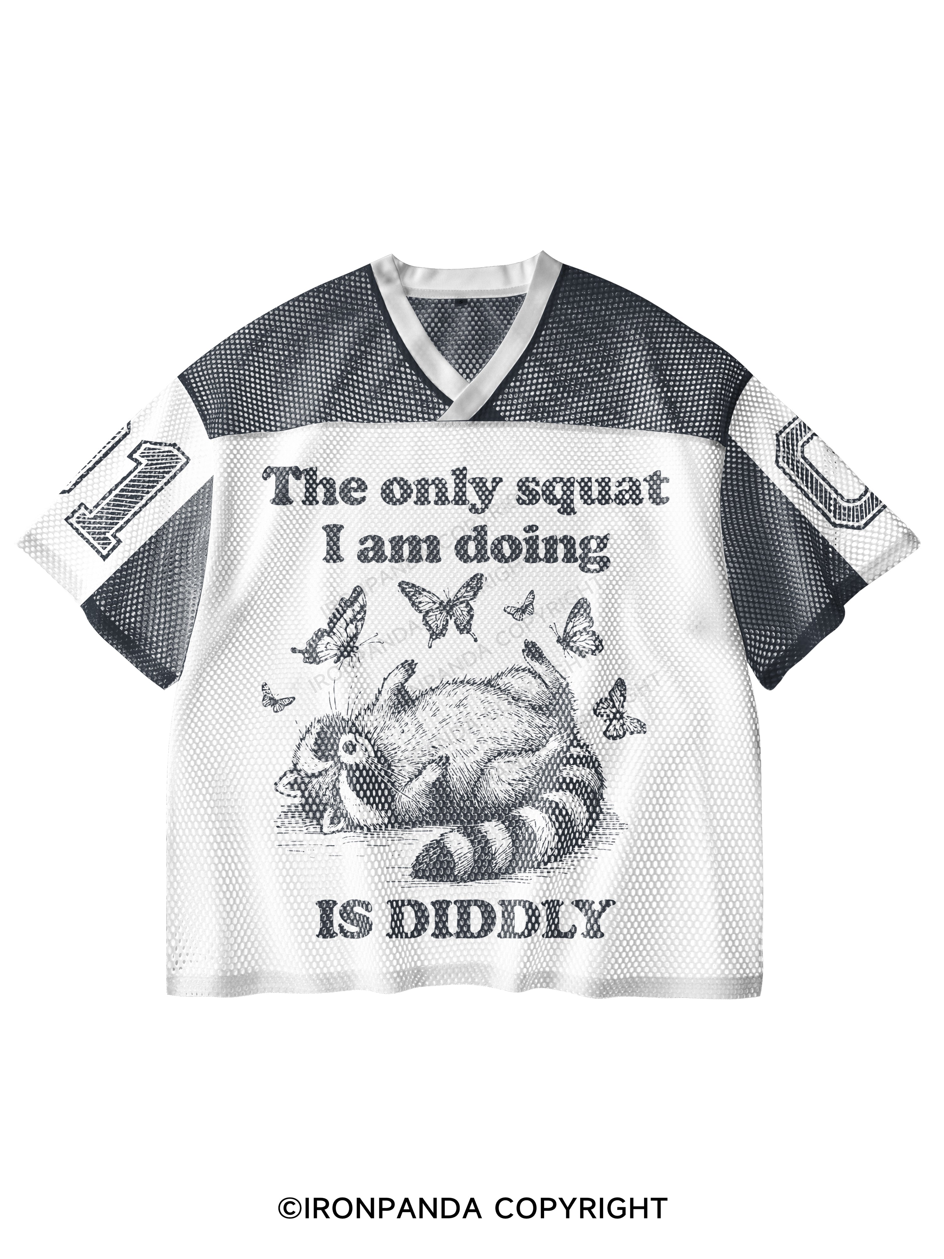 The Only Squat I’m Doing Is Diddly V-Neck Open Hole Mesh Top
