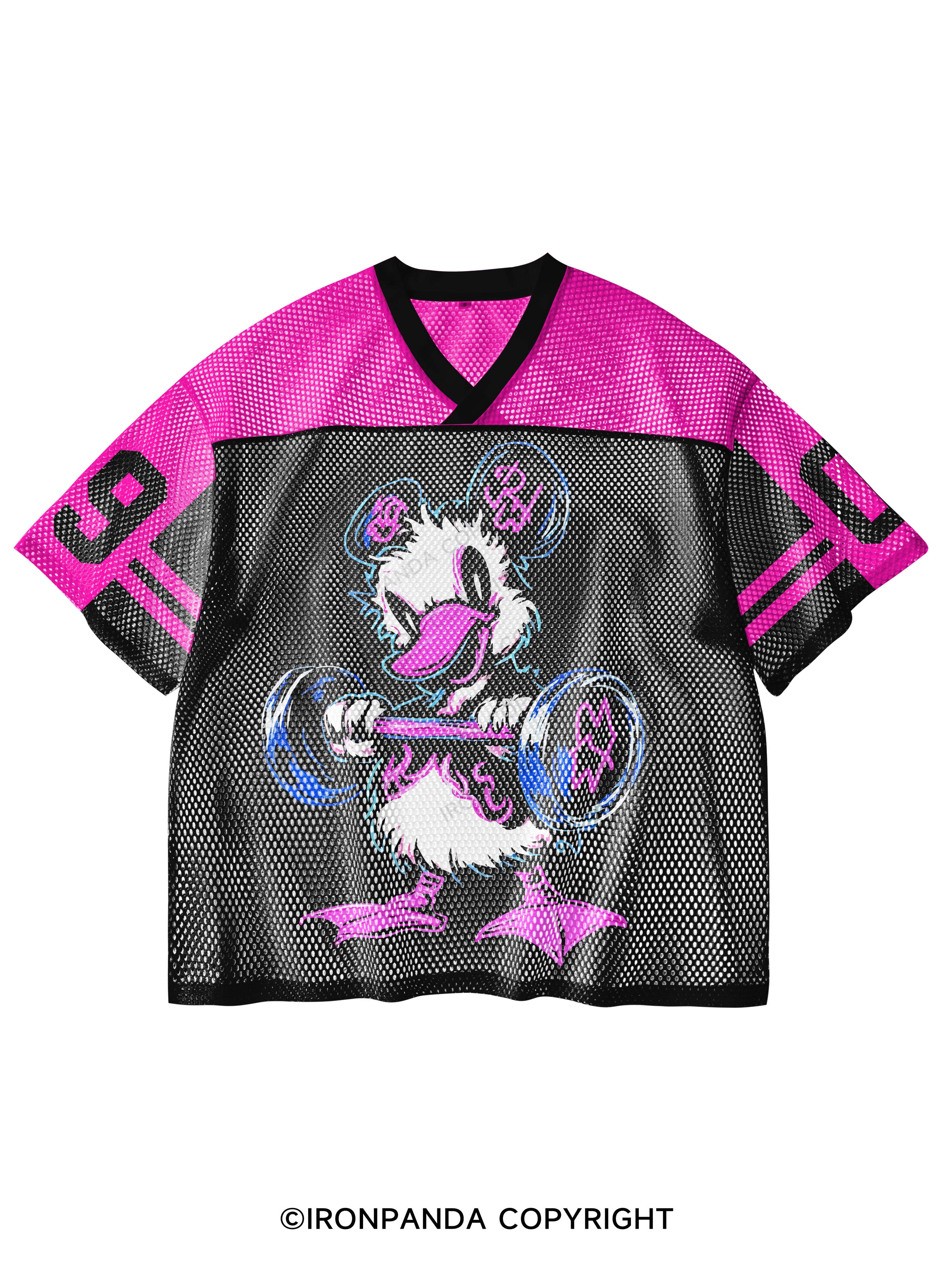 LIFT HEAVY PET duck V-Neck Open Hole Mesh Top