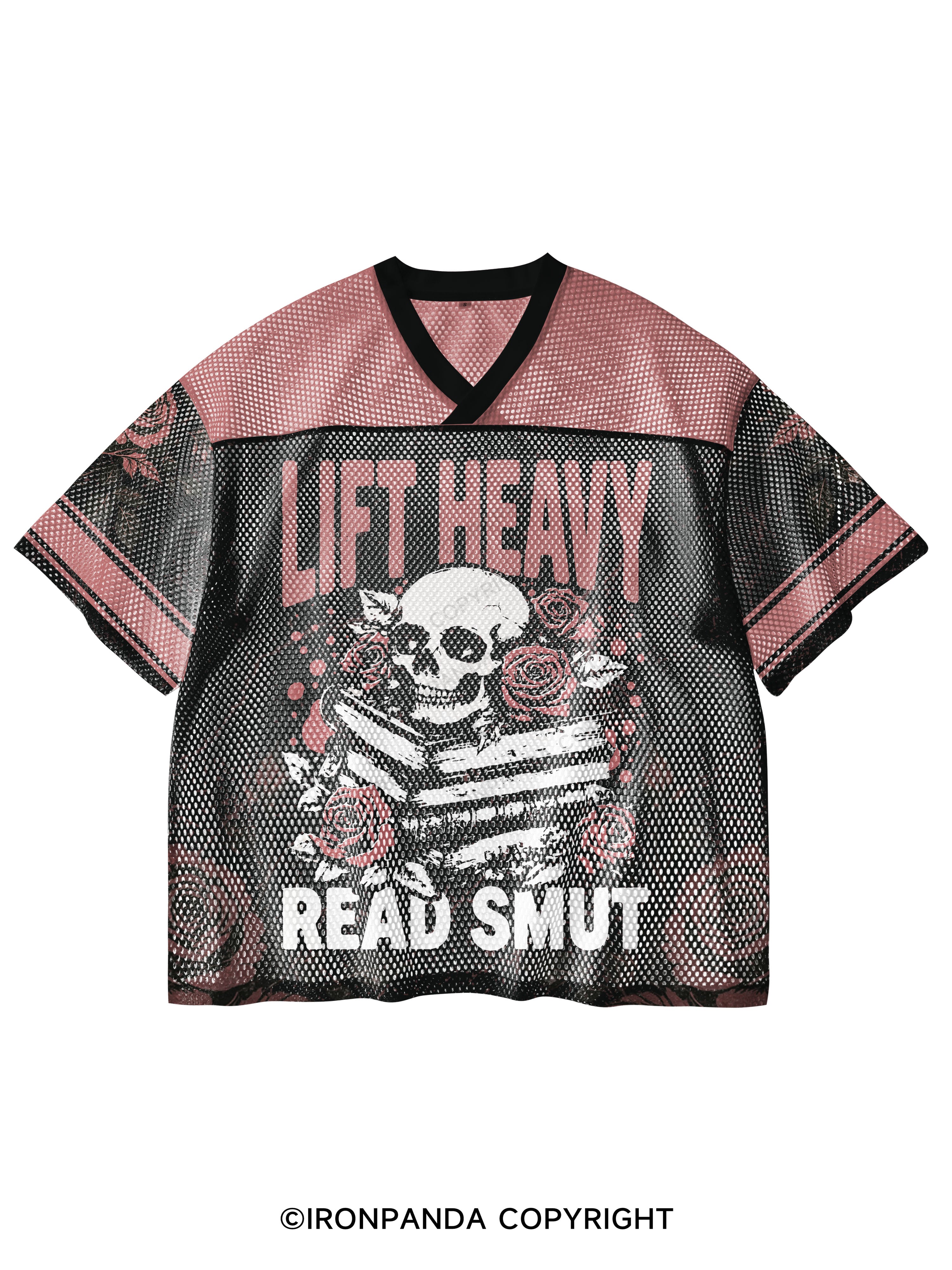 LIFT HEAVY READ SMUT SKELETON V-Neck Open Hole Mesh Top