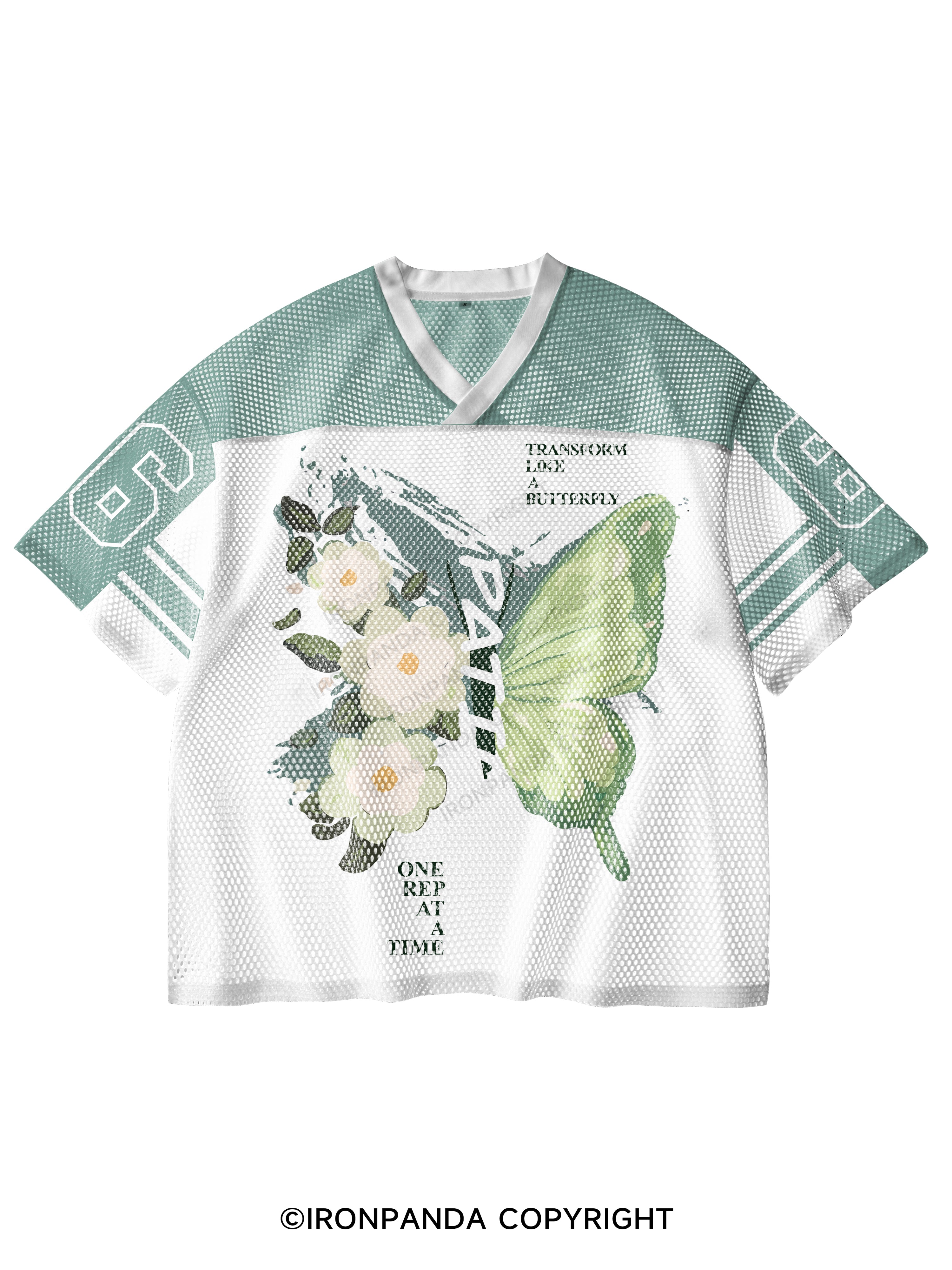 BE PATIENT V-Neck Open Hole Mesh Top