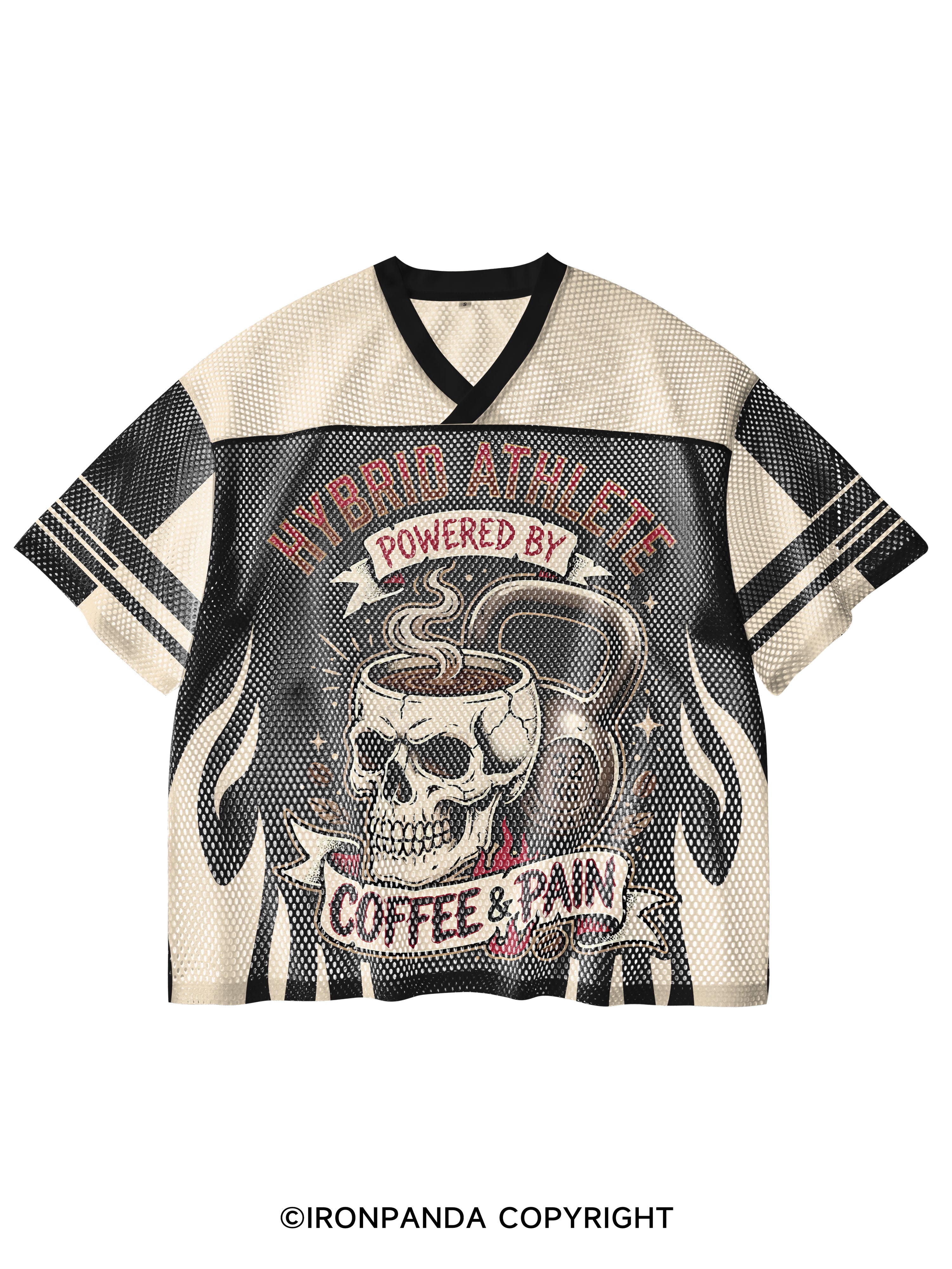 Hybrid Athlete Fitness Skull Kettlebell Workout V-Neck Open Hole Mesh Top