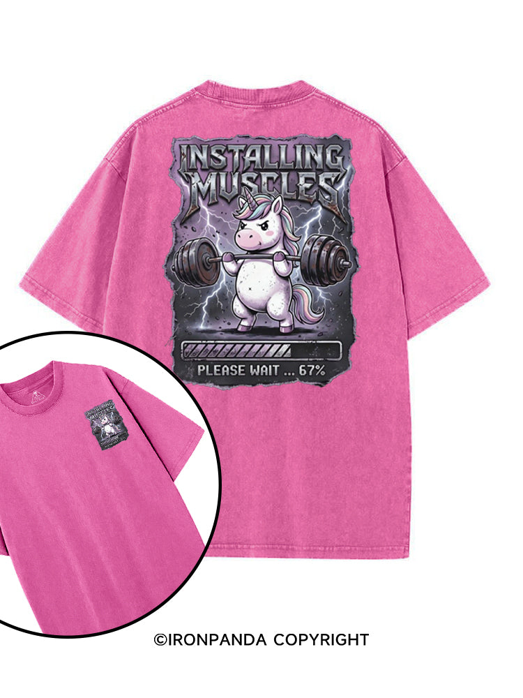 INSTALLING MUSCLES PLEASE WAIT 67% UNICORN printed Gym Shirt