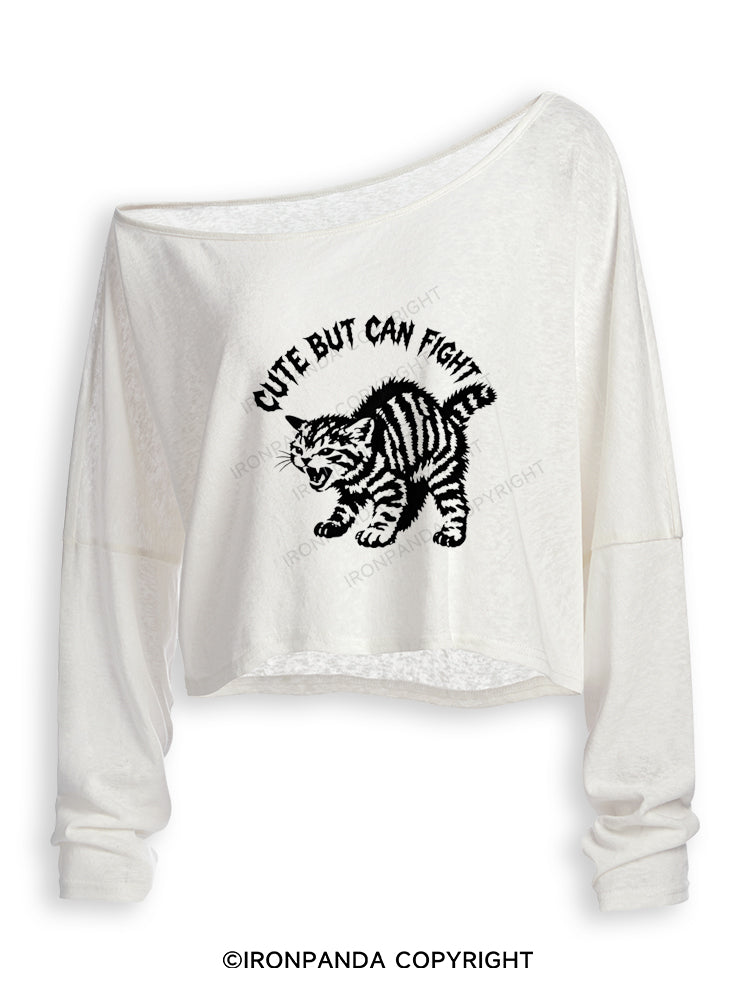 CUTE BUT CAN FIGHT Off Shoulder Long Sleeve Crop Top
