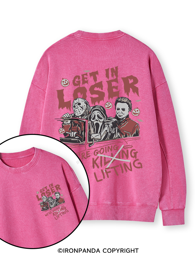 We’re Going Lifting Double-Sided Printed Washed Sweatshirt