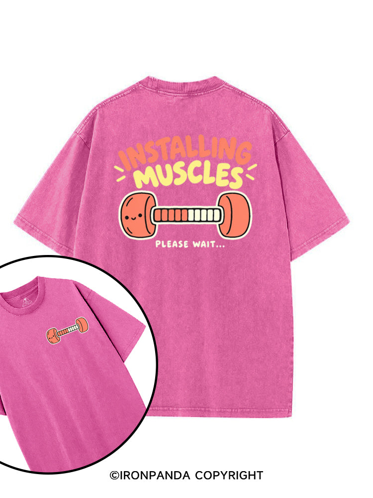 Installing Muscles Please Wait Smiling Dumbbell printed Gym Shirt