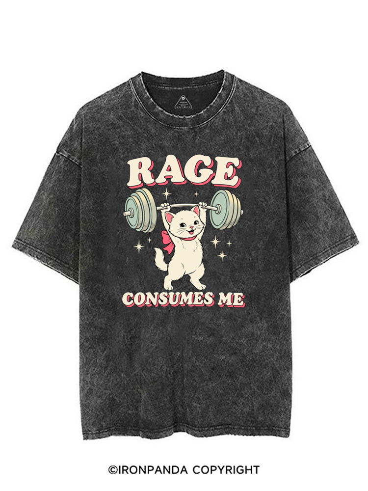 RAGE CONSUMES ME FUNNY CAT WEIGHTLIFTING VINTAGE GYM SHIRT